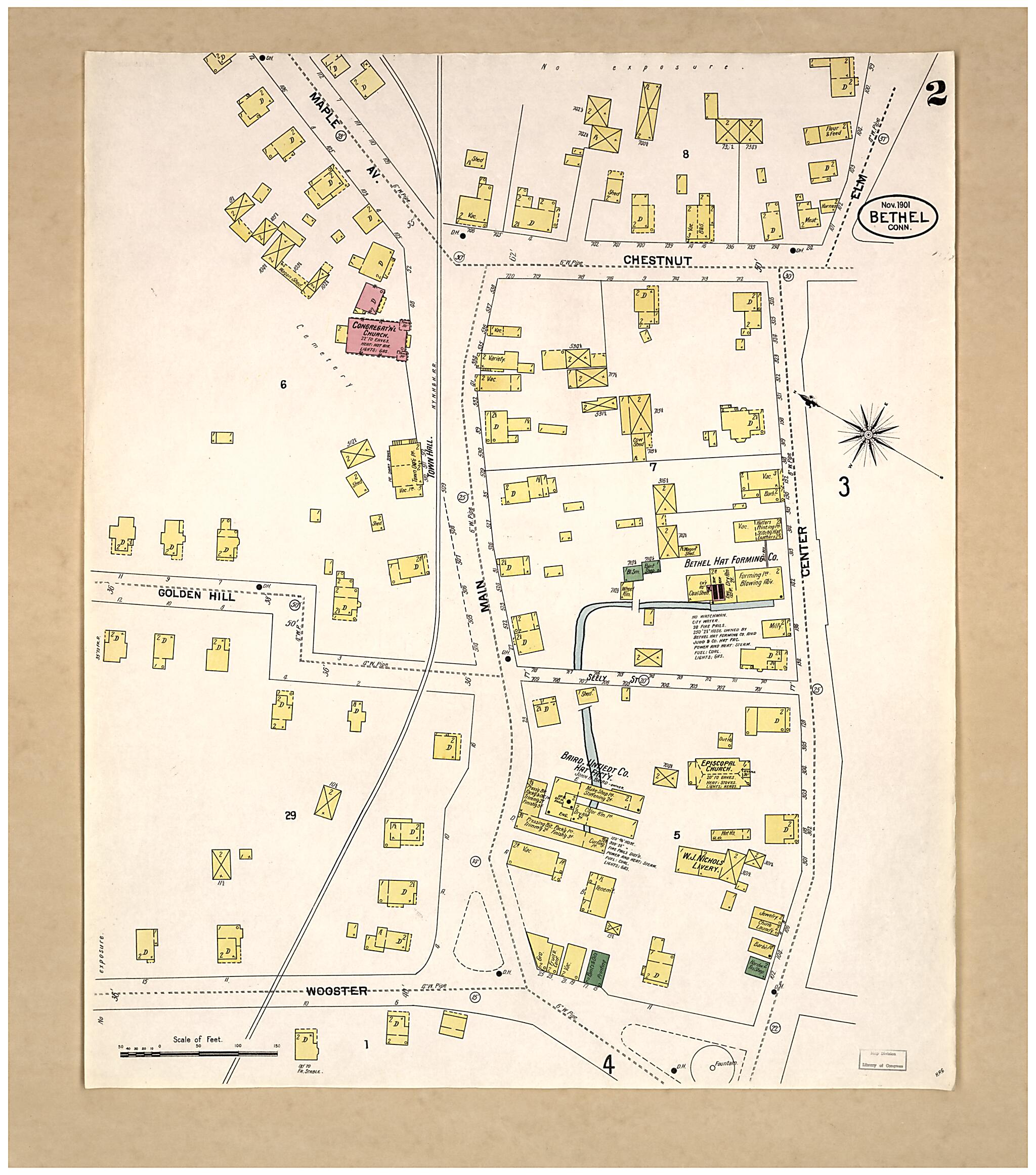 This old map of Bethel, Fairfield County, Connecticut was created by Sanborn Map Company in 1901