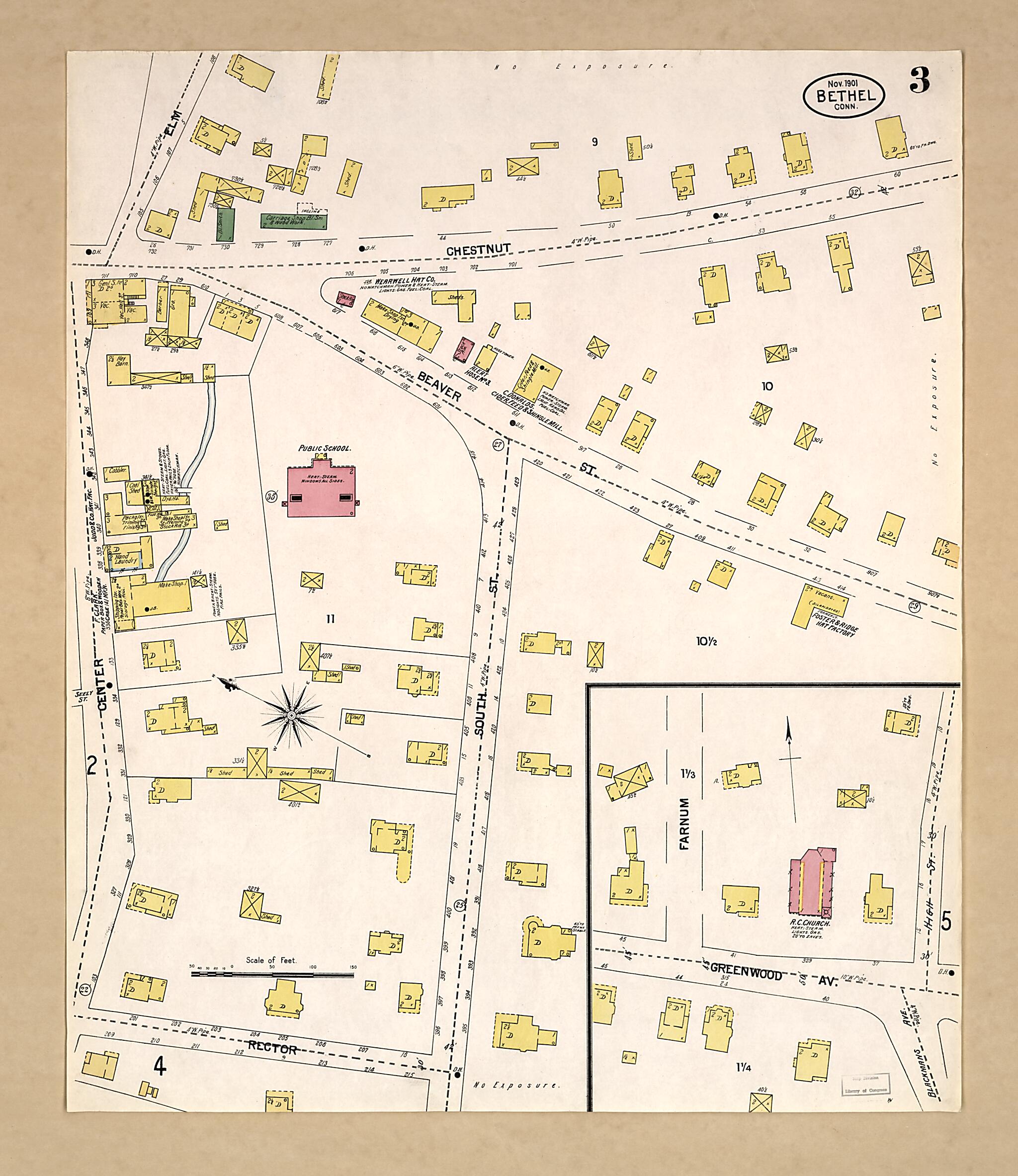 This old map of Bethel, Fairfield County, Connecticut was created by Sanborn Map Company in 1901