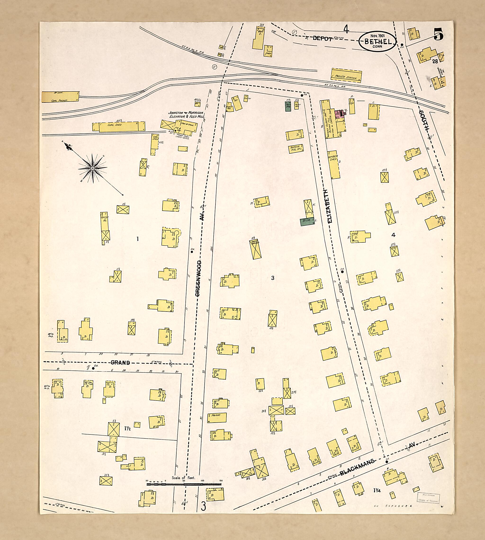 This old map of Bethel, Fairfield County, Connecticut was created by Sanborn Map Company in 1901