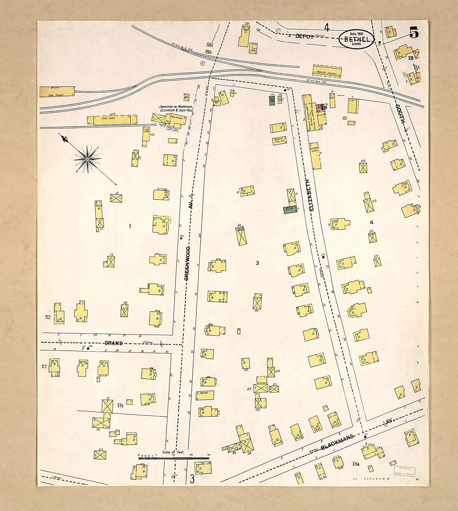 This old map of Bethel, Fairfield County, Connecticut was created by Sanborn Map Company in 1901
