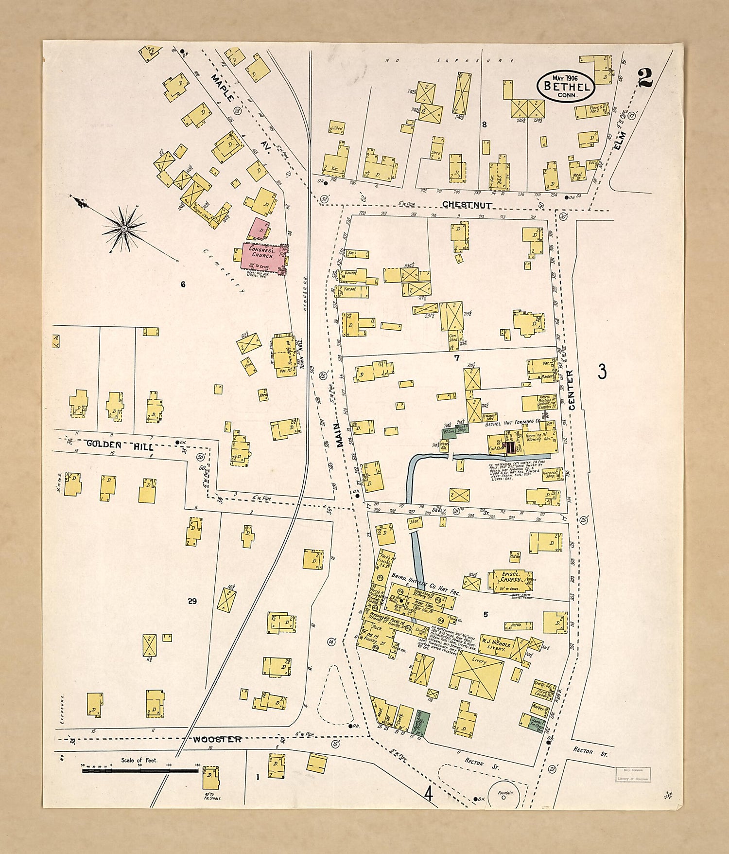 This old map of Bethel, Fairfield County, Connecticut was created by Sanborn Map Company in 1906