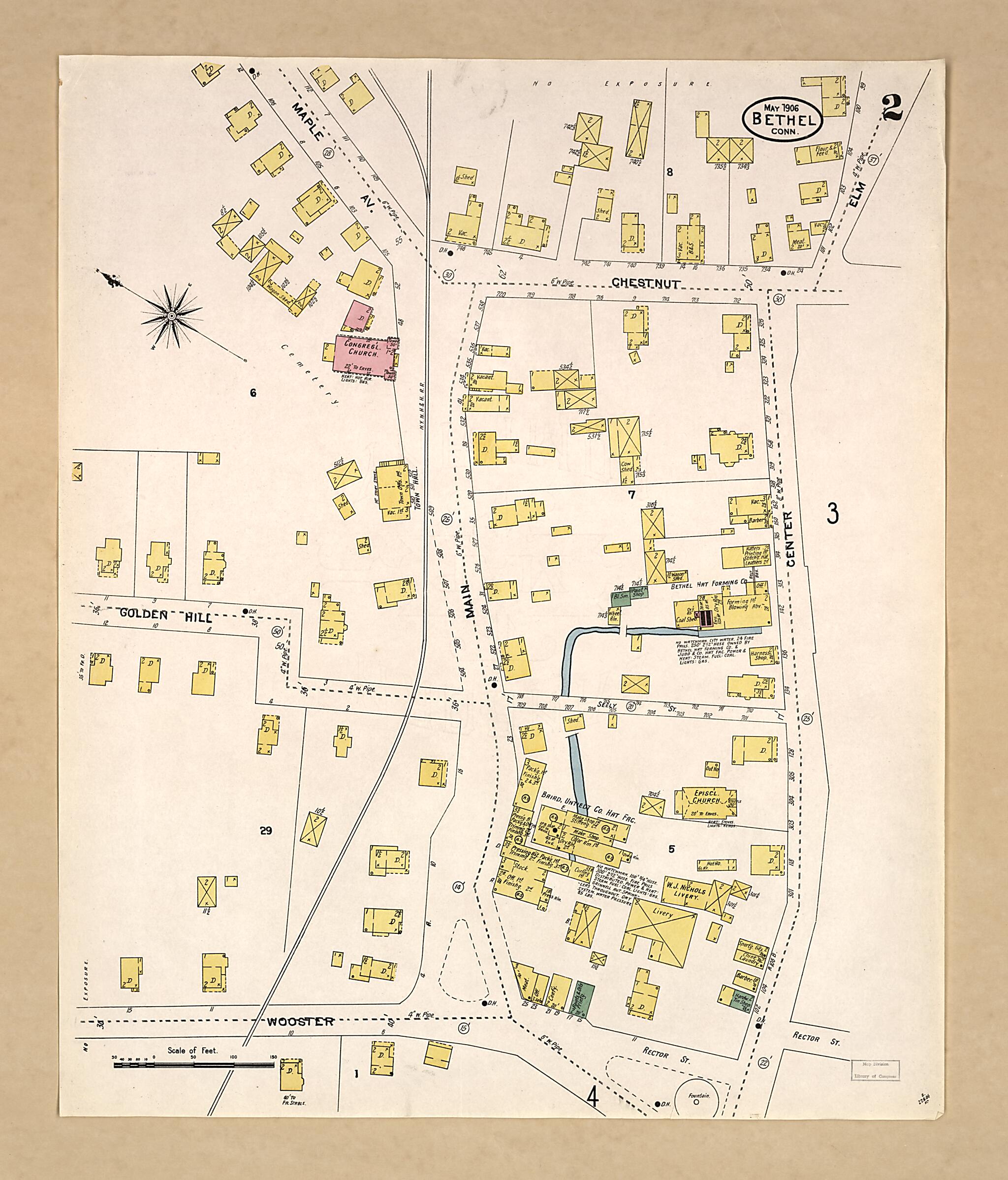 This old map of Bethel, Fairfield County, Connecticut was created by Sanborn Map Company in 1906