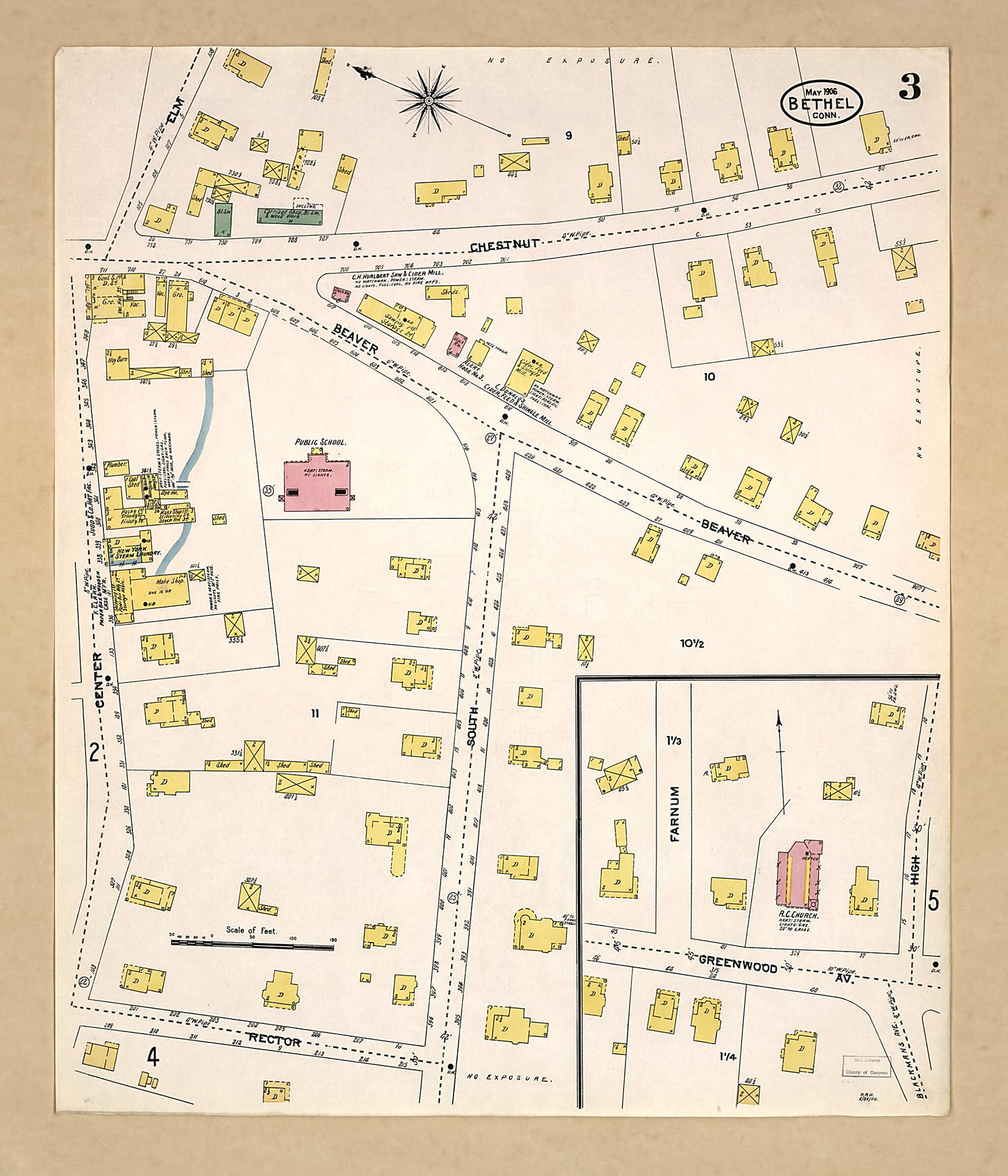 This old map of Bethel, Fairfield County, Connecticut was created by Sanborn Map Company in 1906