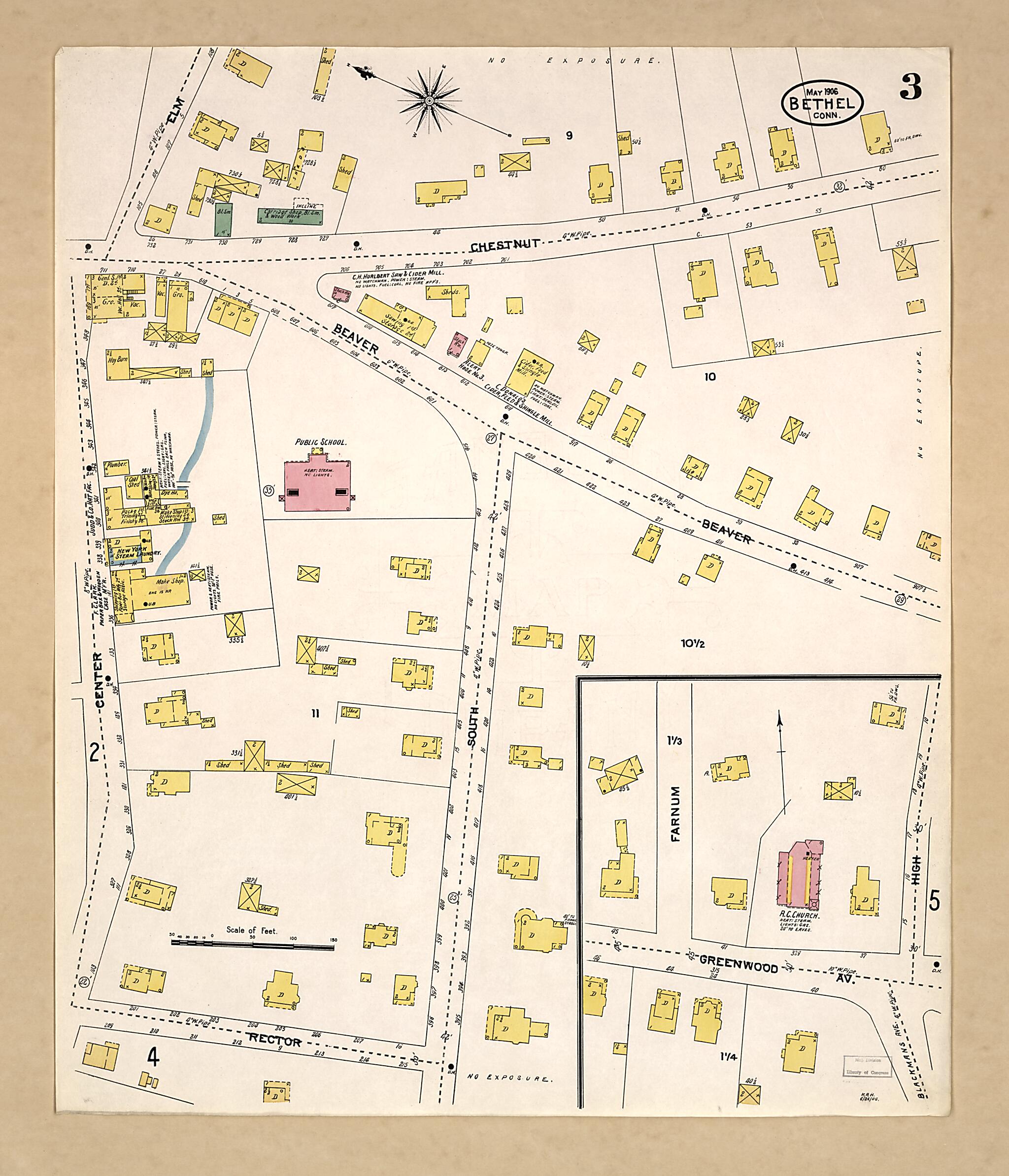 This old map of Bethel, Fairfield County, Connecticut was created by Sanborn Map Company in 1906