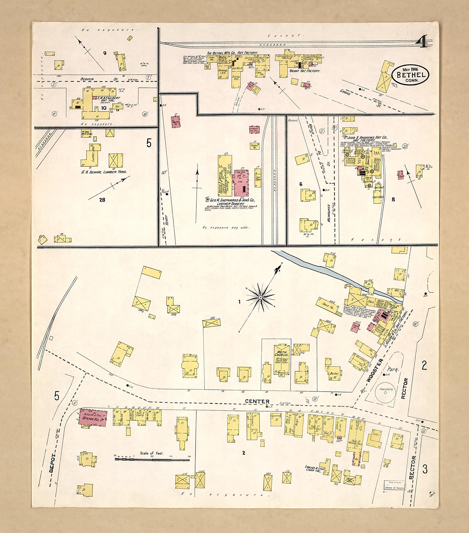 This old map of Bethel, Fairfield County, Connecticut was created by Sanborn Map Company in 1906