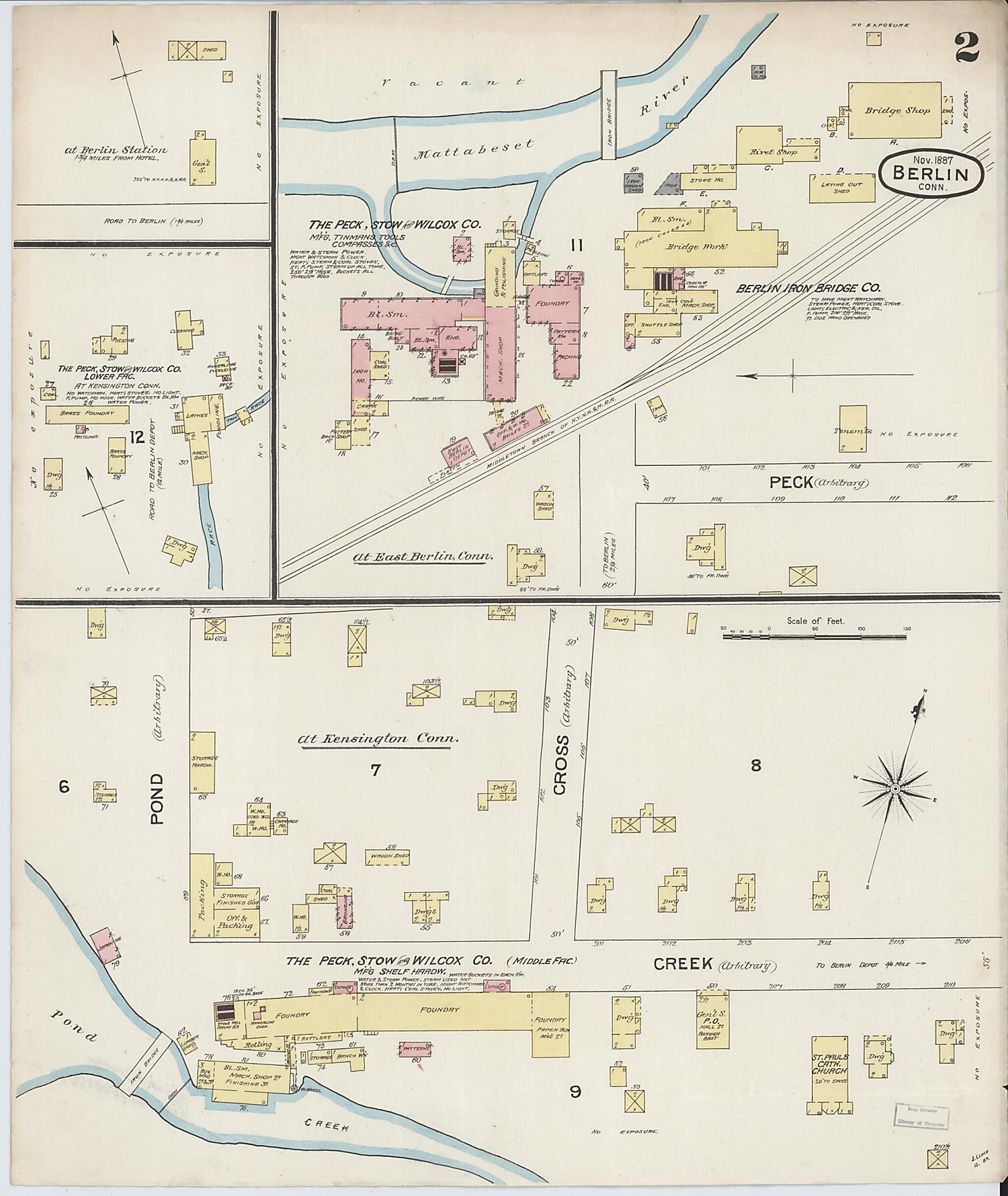 This old map of Berlin, Hartford County, Connecticut was created by Sanborn Map Company in 1887