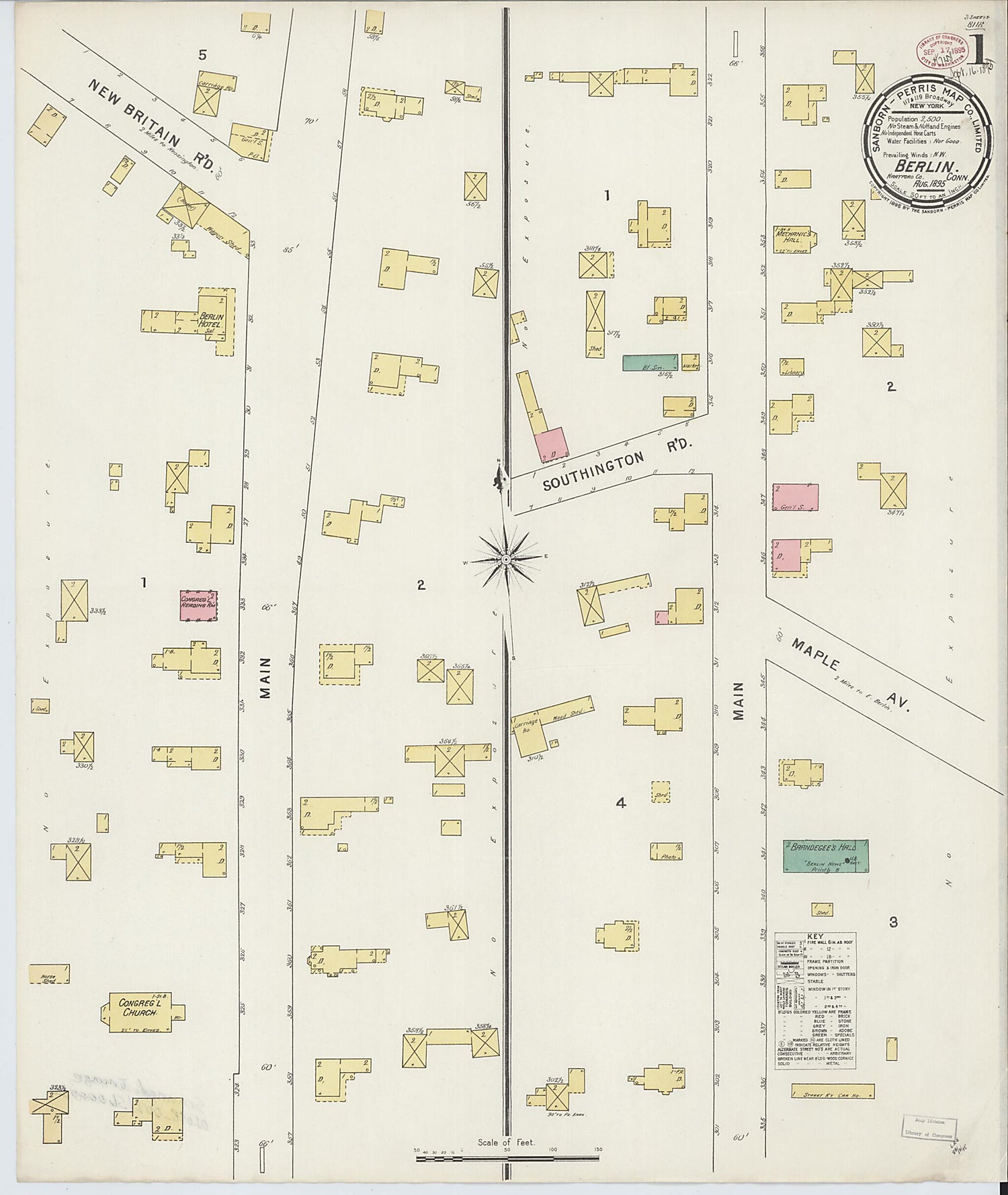 This old map of Berlin, Hartford County, Connecticut was created by Sanborn Map Company in 1895