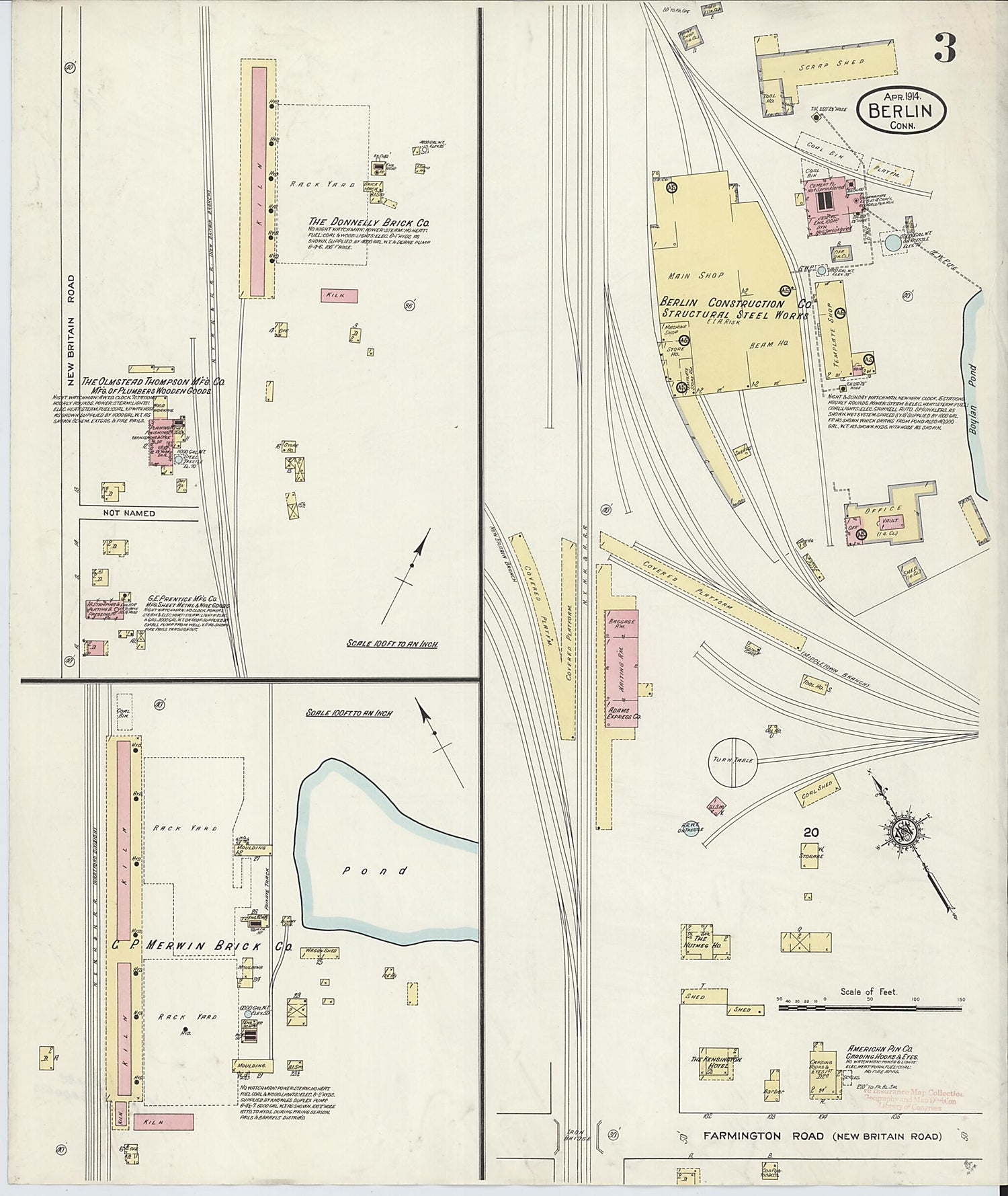 This old map of Berlin, Hartford County, Connecticut was created by Sanborn Map Company in 1914