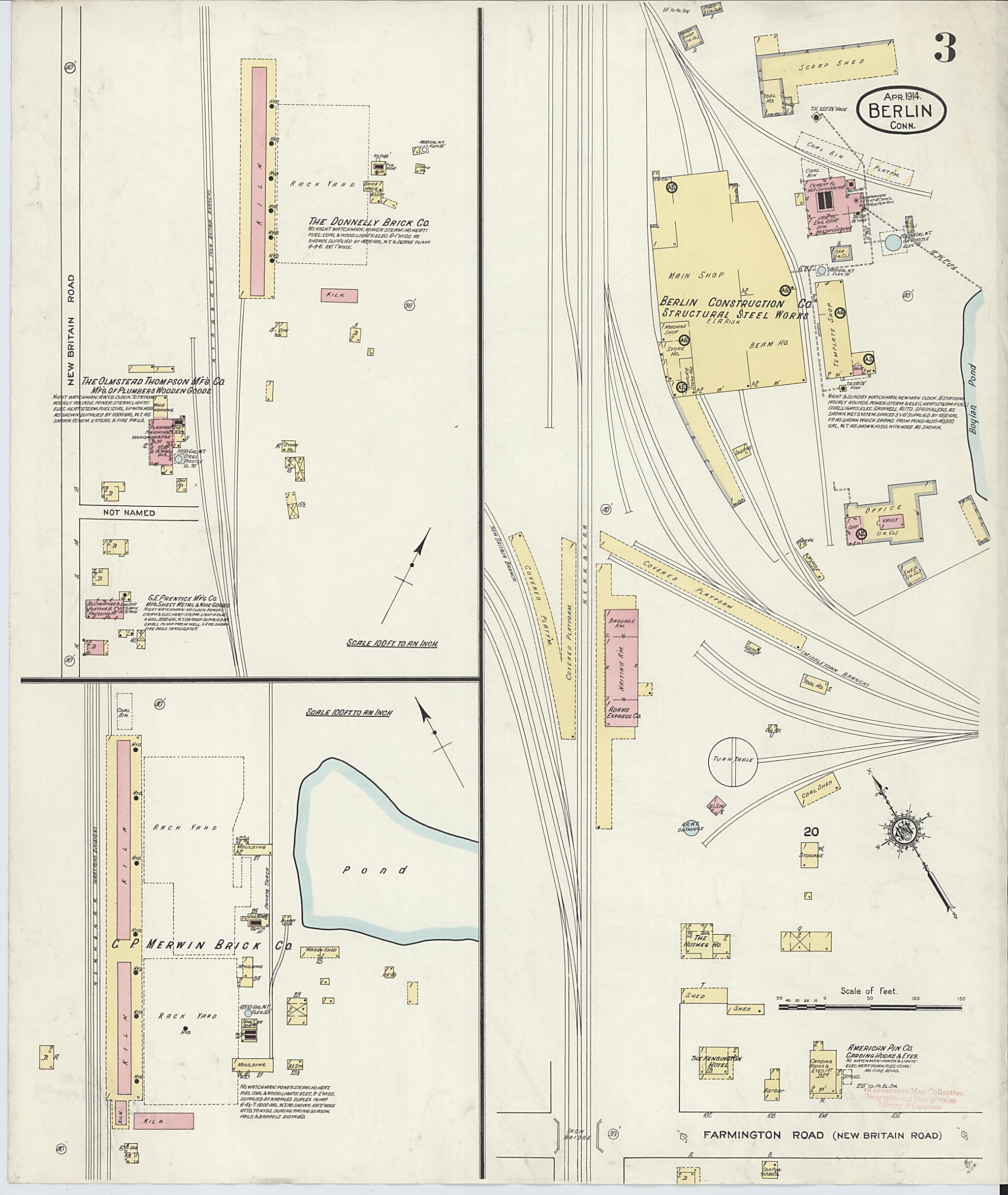 This old map of Berlin, Hartford County, Connecticut was created by Sanborn Map Company in 1914