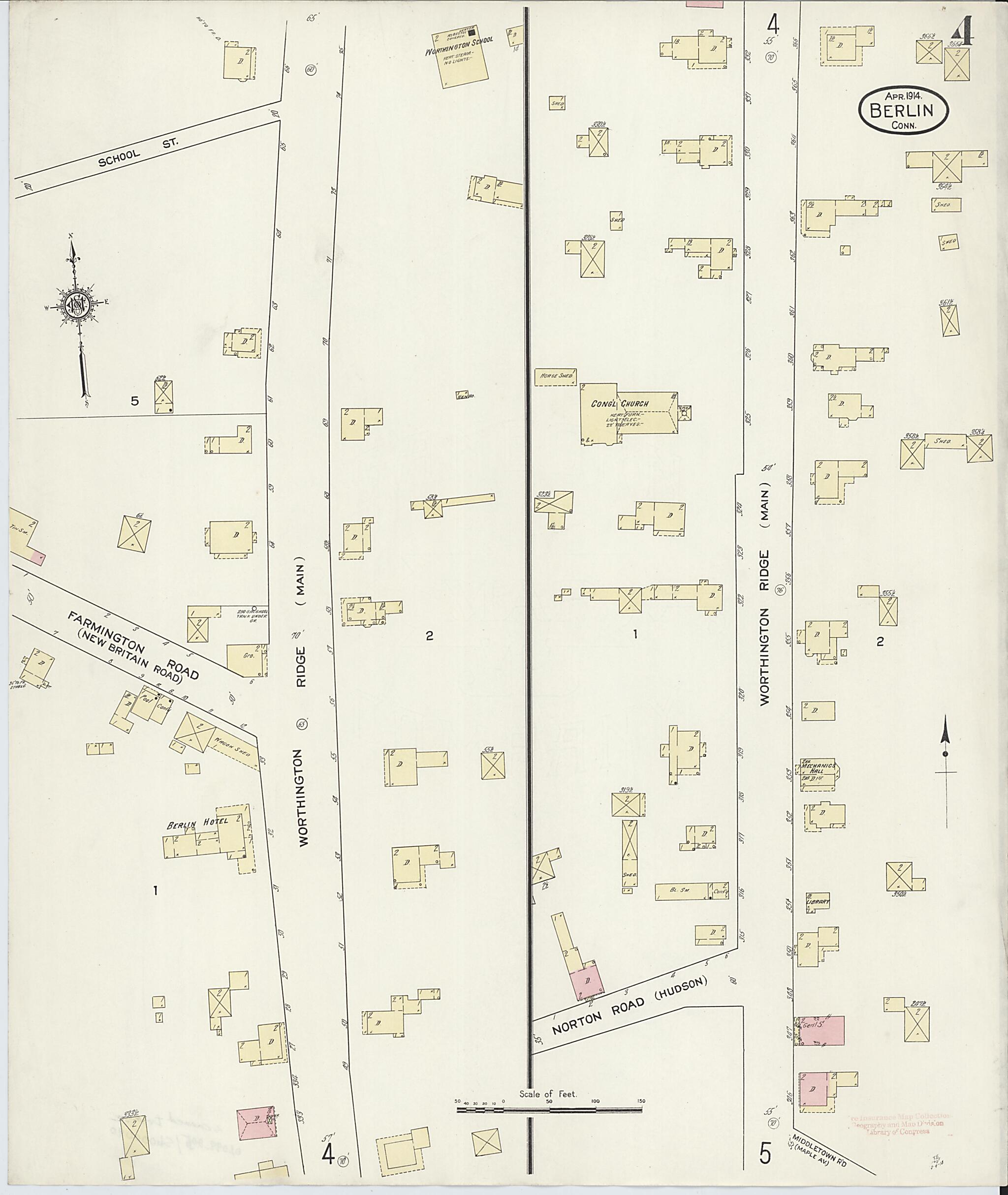 This old map of Berlin, Hartford County, Connecticut was created by Sanborn Map Company in 1914