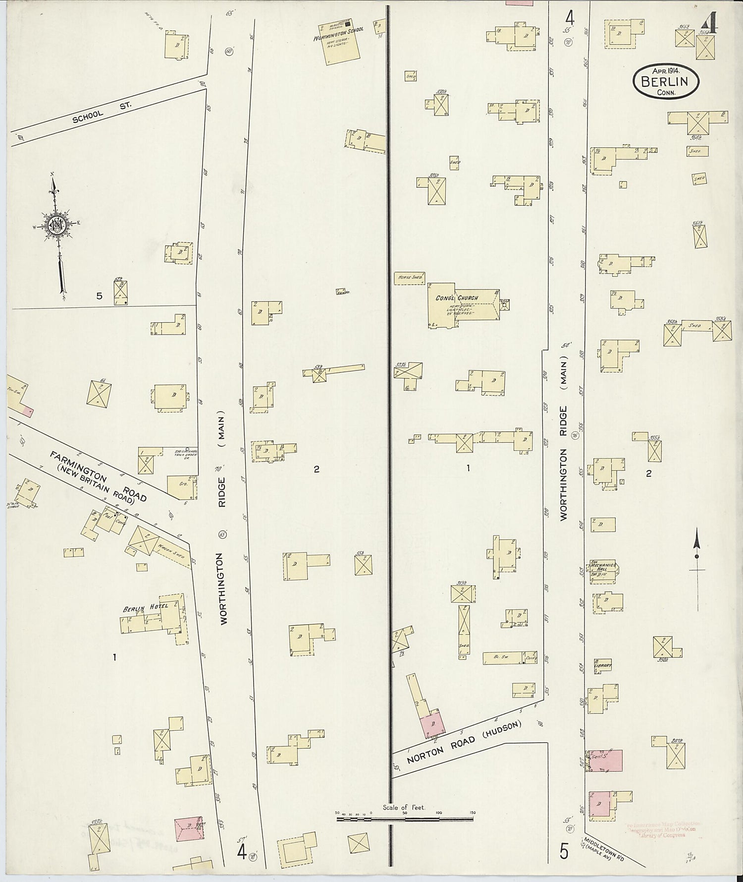 This old map of Berlin, Hartford County, Connecticut was created by Sanborn Map Company in 1914