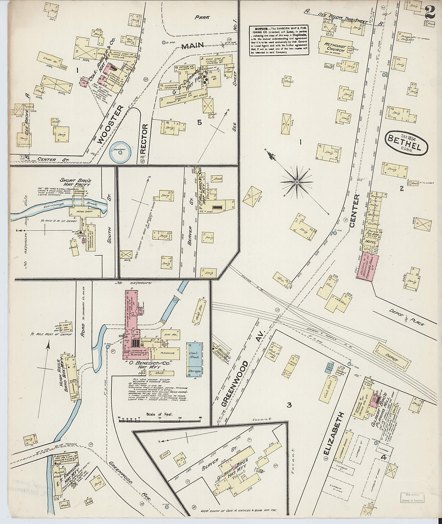 This old map of Bethel, Fairfield County, Connecticut was created by Sanborn Map Company in 1884