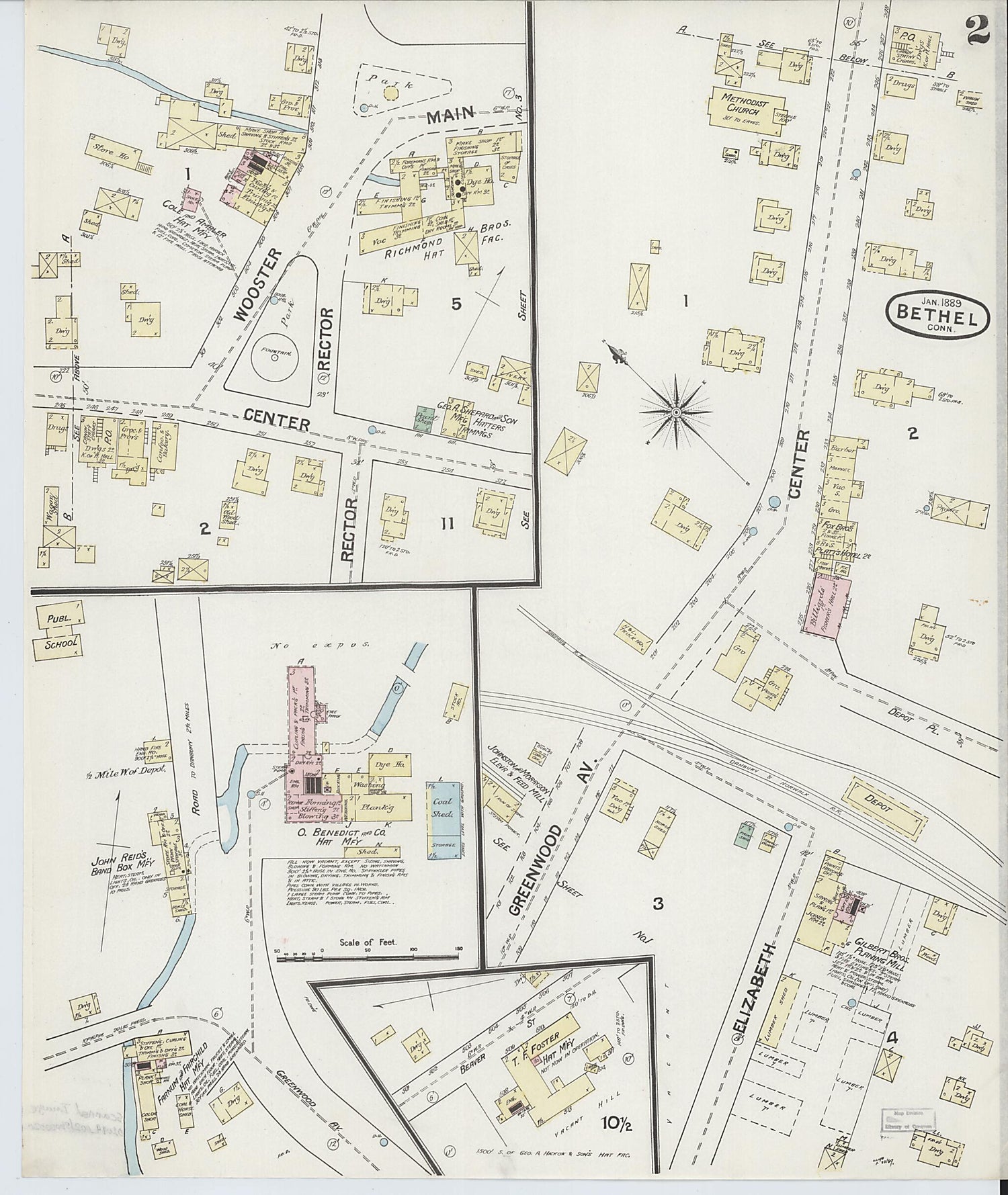 This old map of Bethel, Fairfield County, Connecticut was created by Sanborn Map Company in 1889