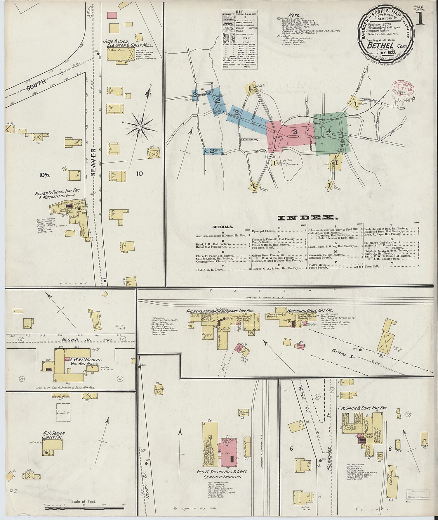 This old map of Bethel, Fairfield County, Connecticut was created by Sanborn Map Company in 1895