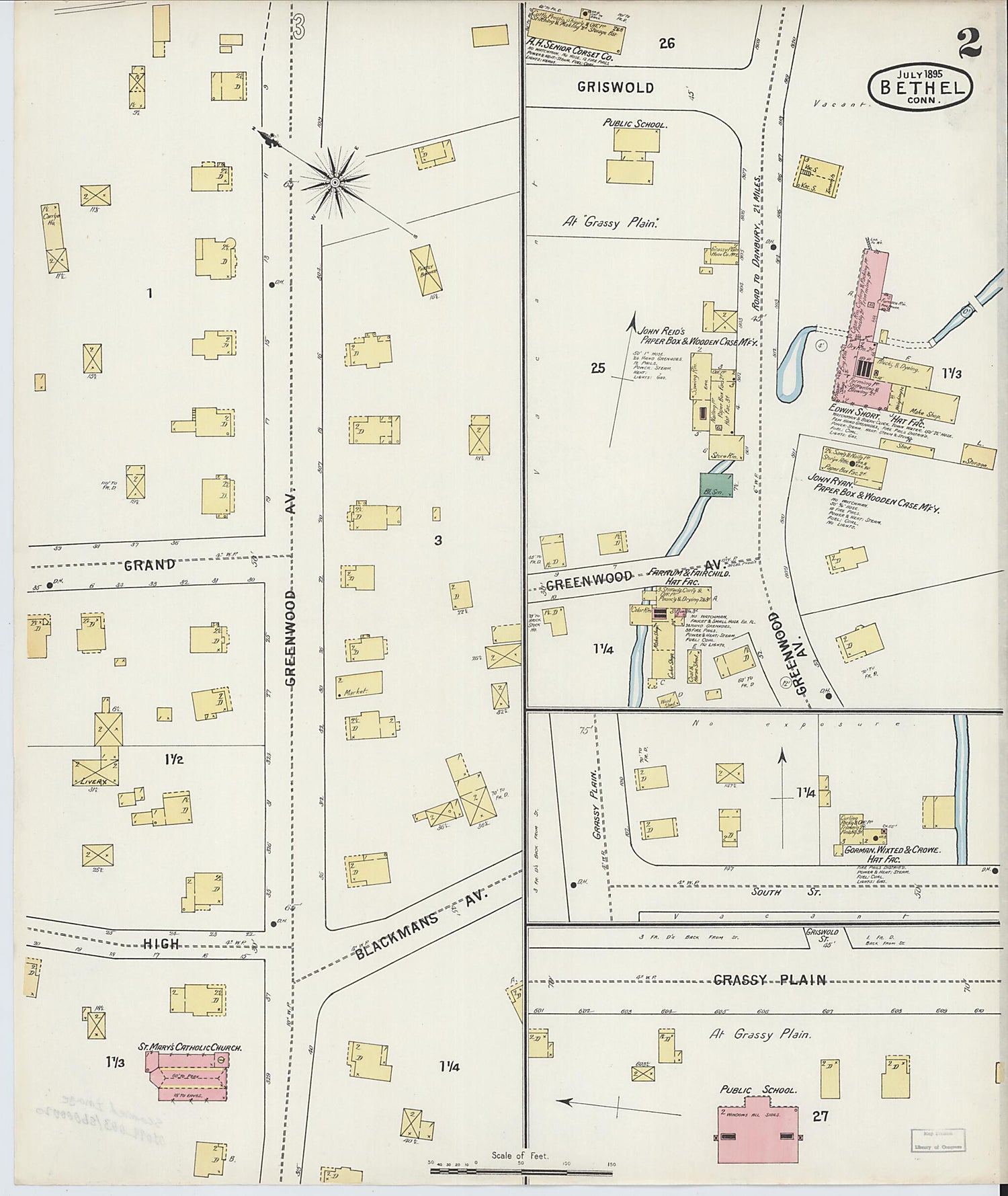 This old map of Bethel, Fairfield County, Connecticut was created by Sanborn Map Company in 1895