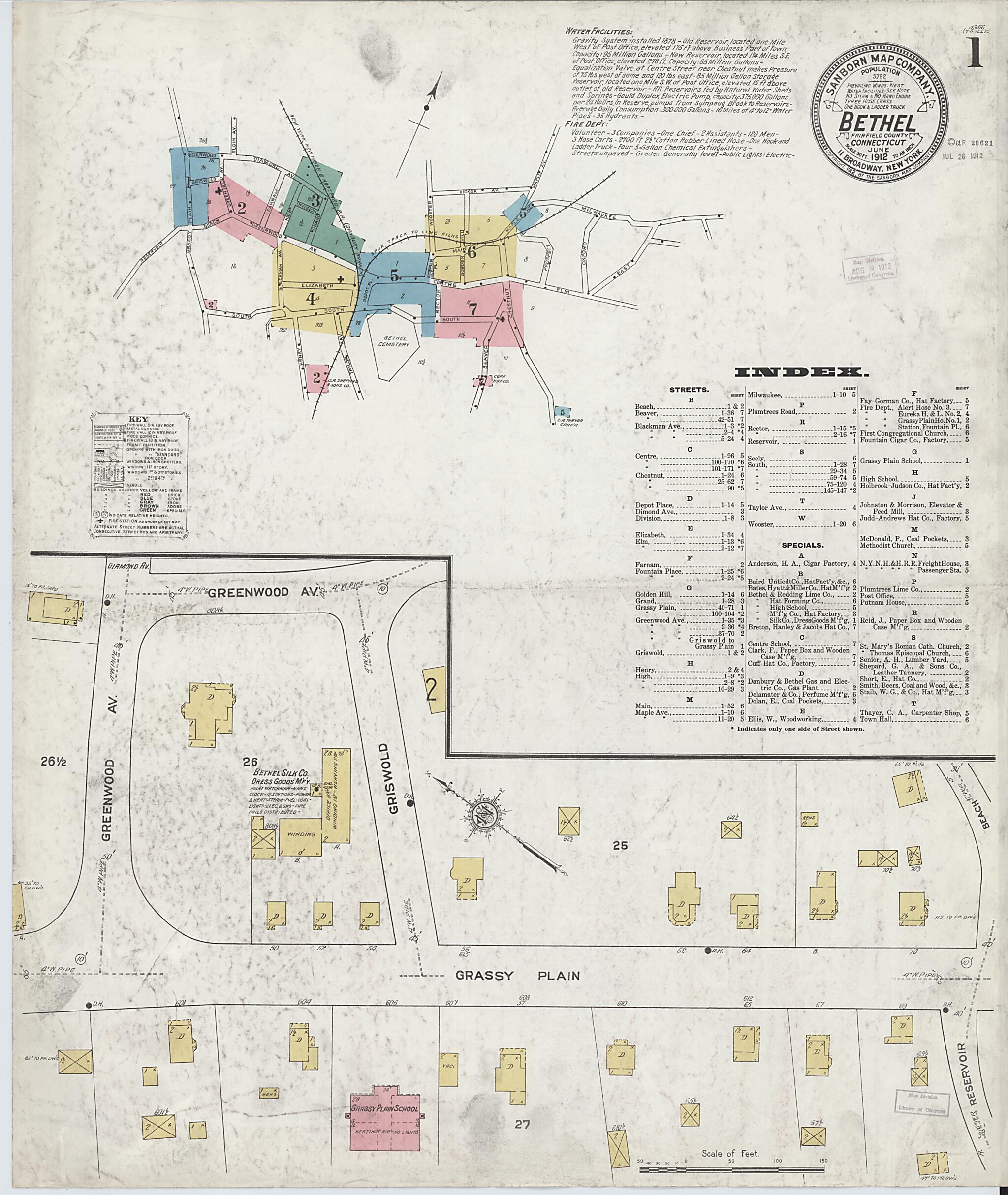 This old map of Bethel, Fairfield County, Connecticut was created by Sanborn Map Company in 1912