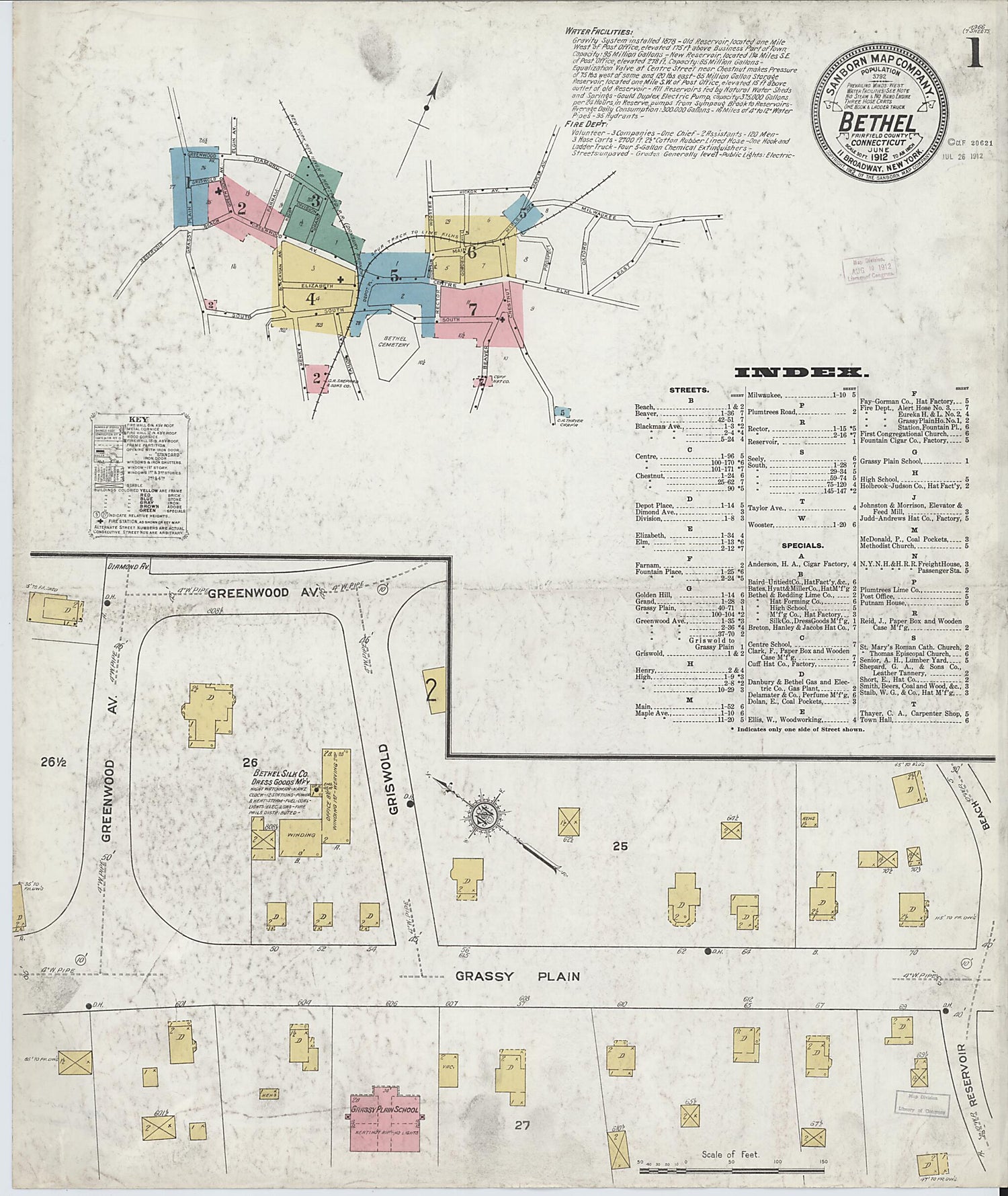 This old map of Bethel, Fairfield County, Connecticut was created by Sanborn Map Company in 1912