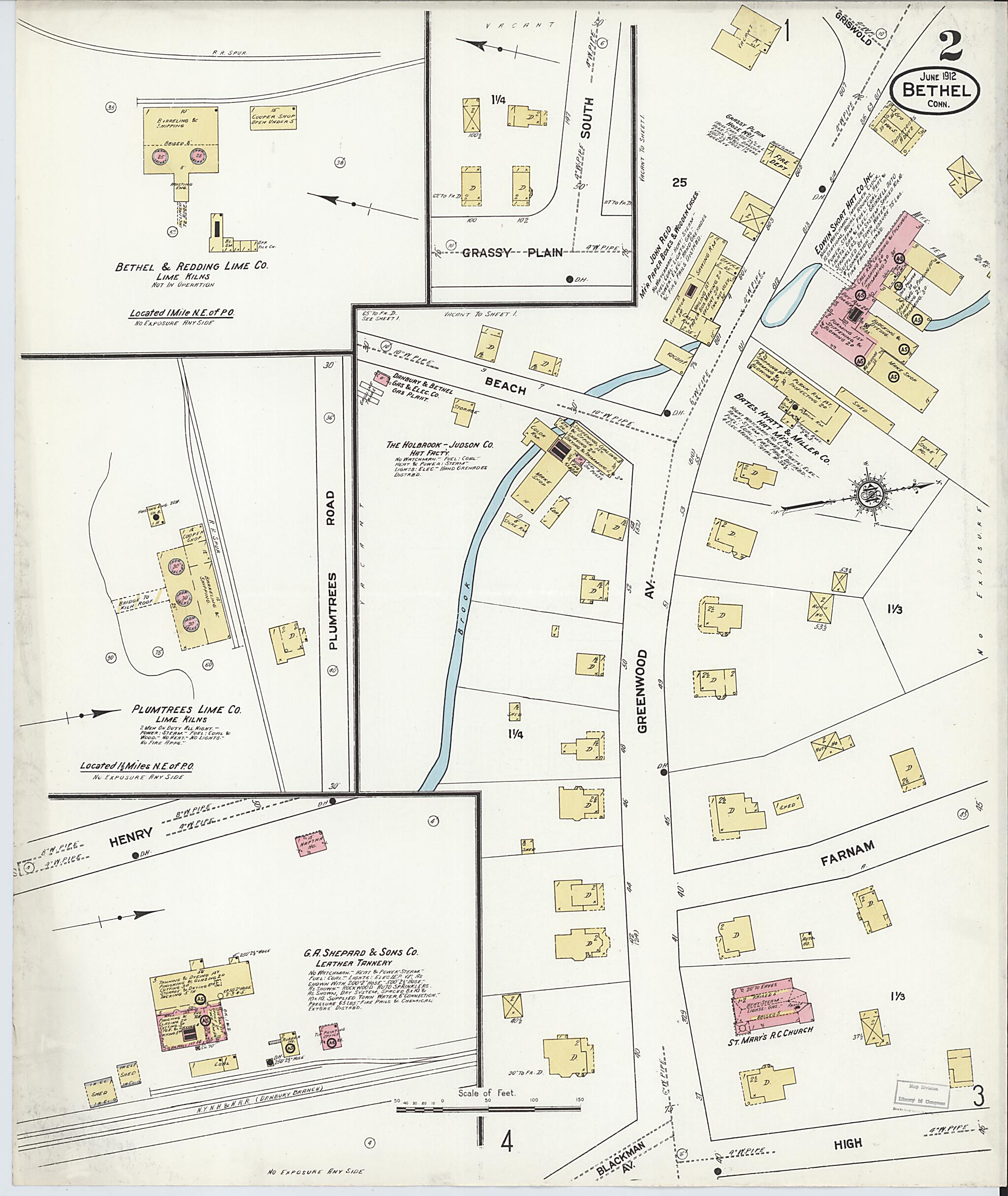 This old map of Bethel, Fairfield County, Connecticut was created by Sanborn Map Company in 1912