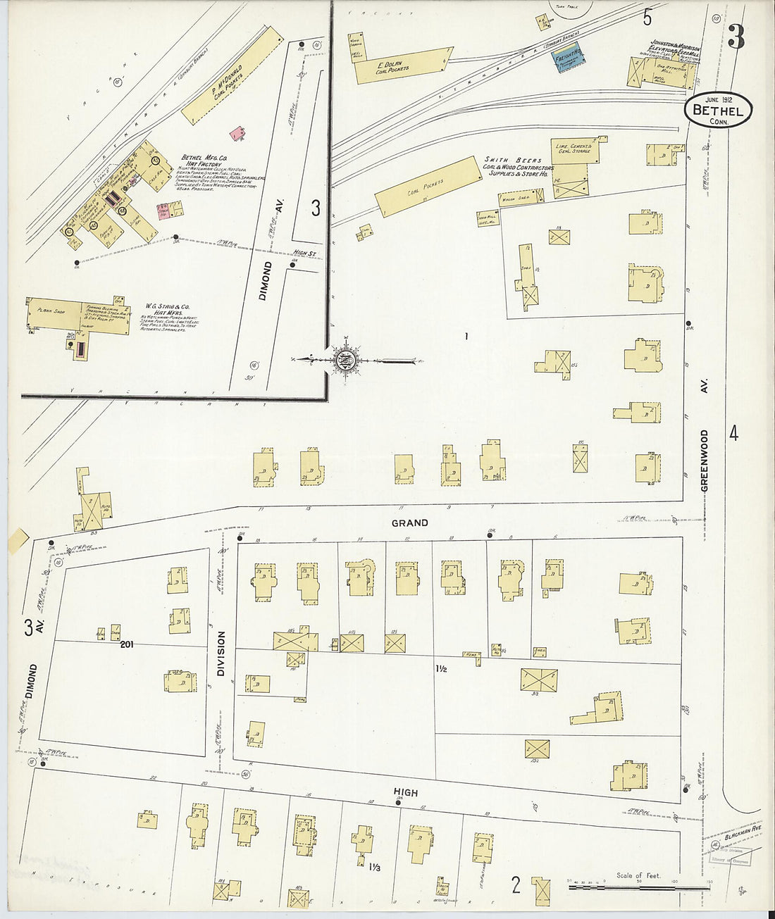 This old map of Bethel, Fairfield County, Connecticut was created by Sanborn Map Company in 1912