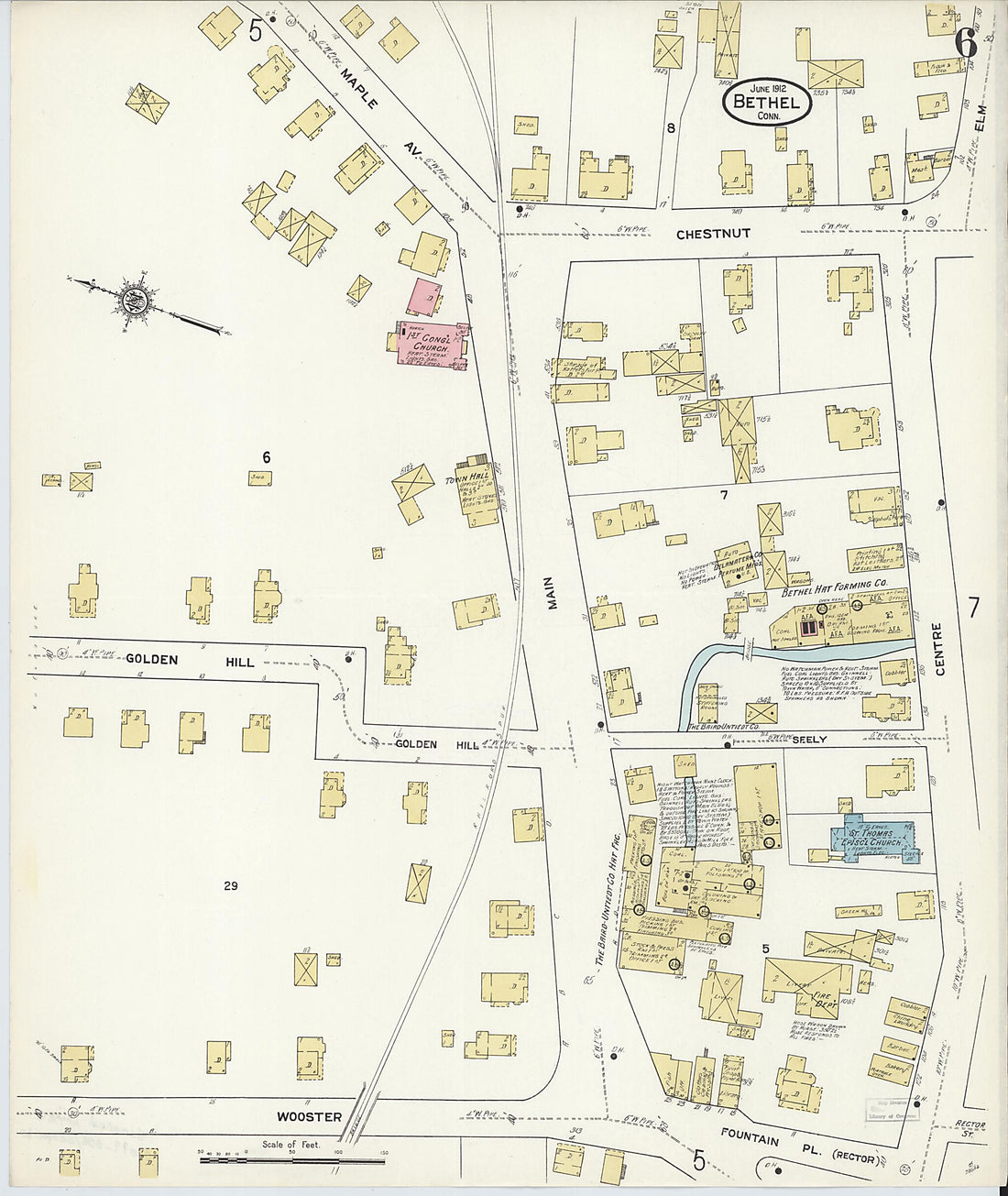 This old map of Bethel, Fairfield County, Connecticut was created by Sanborn Map Company in 1912