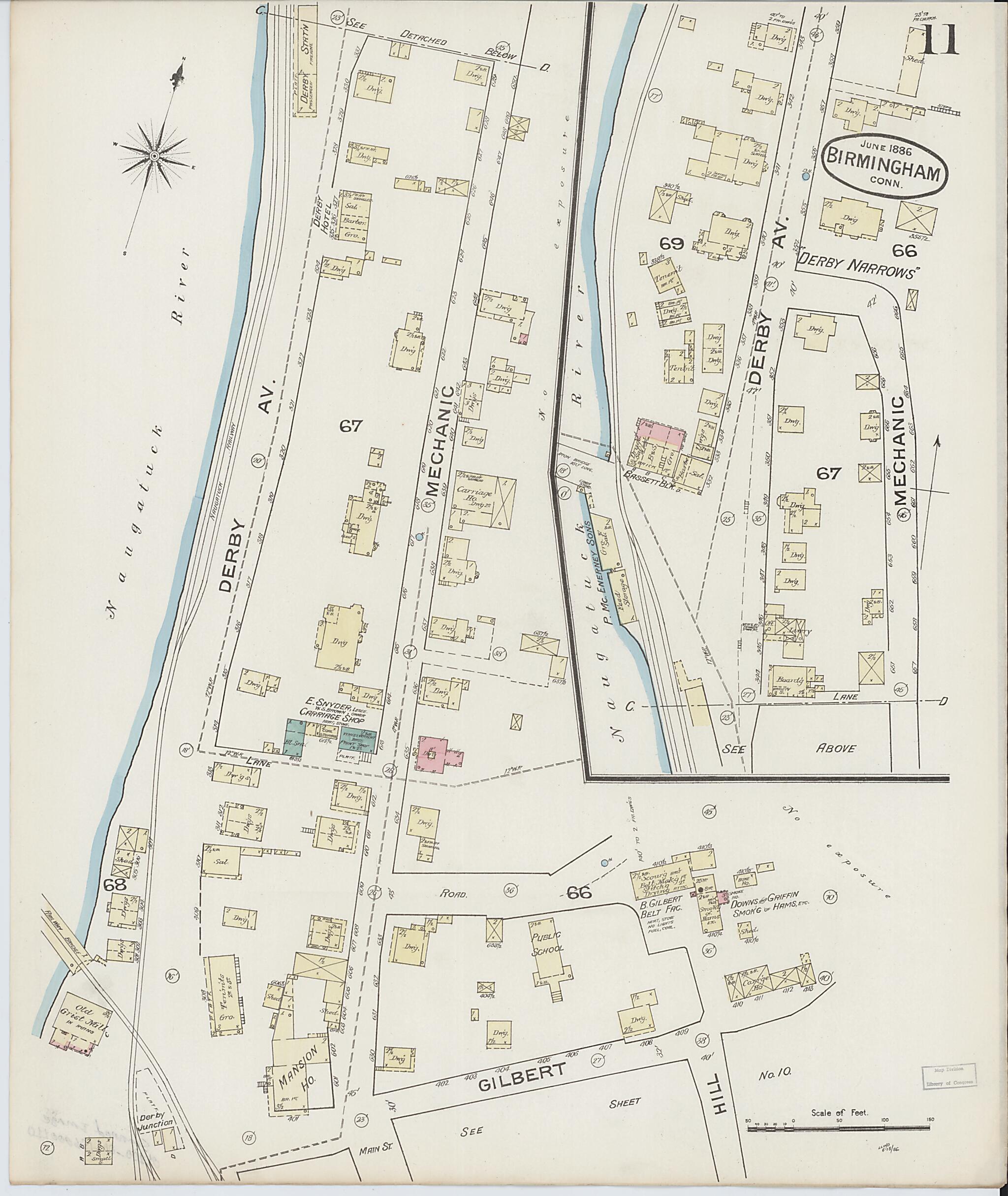 This old map of Birmingham, New Haven County, Connecticut was created by Sanborn Map Company in 1886