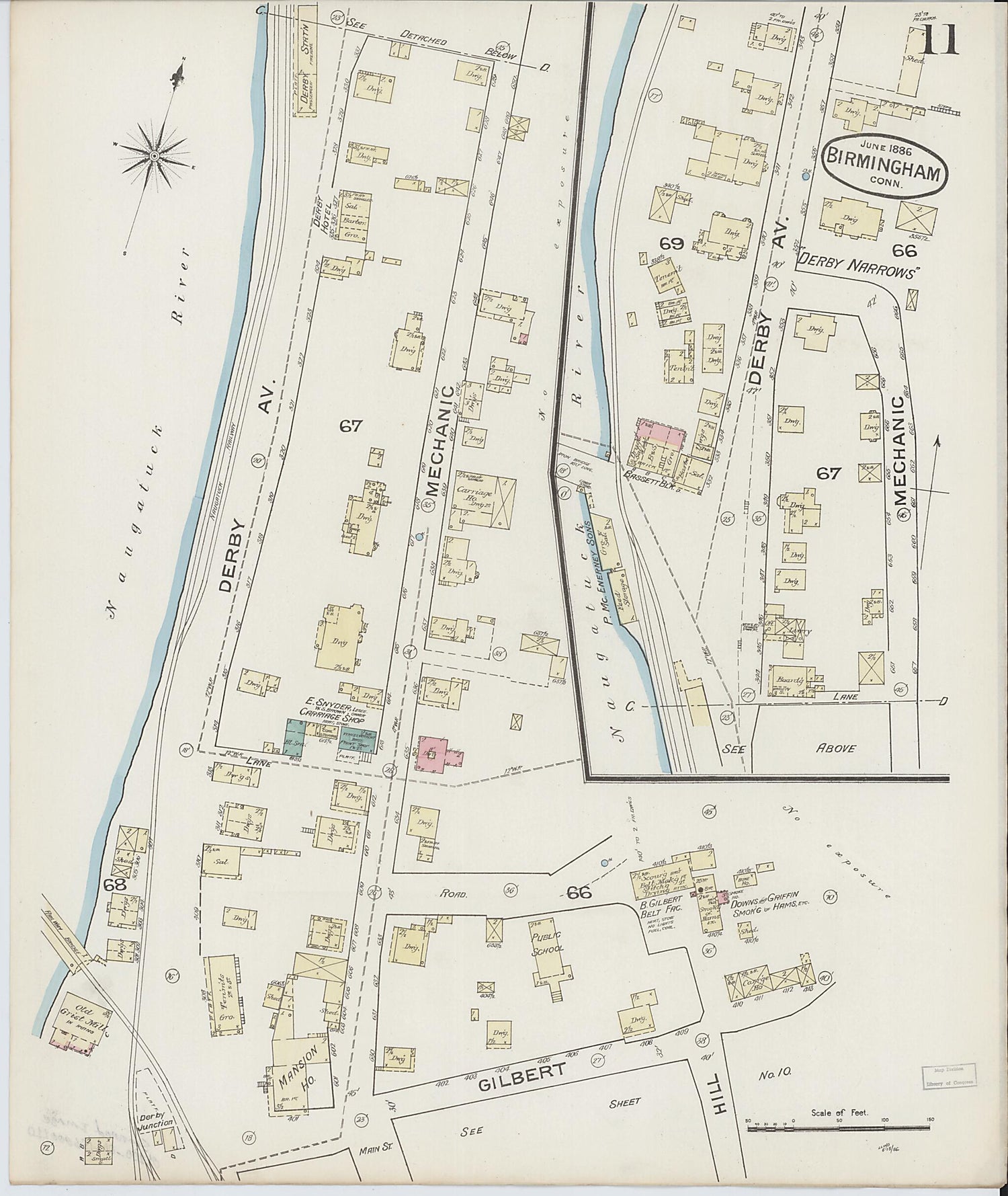 This old map of Birmingham, New Haven County, Connecticut was created by Sanborn Map Company in 1886