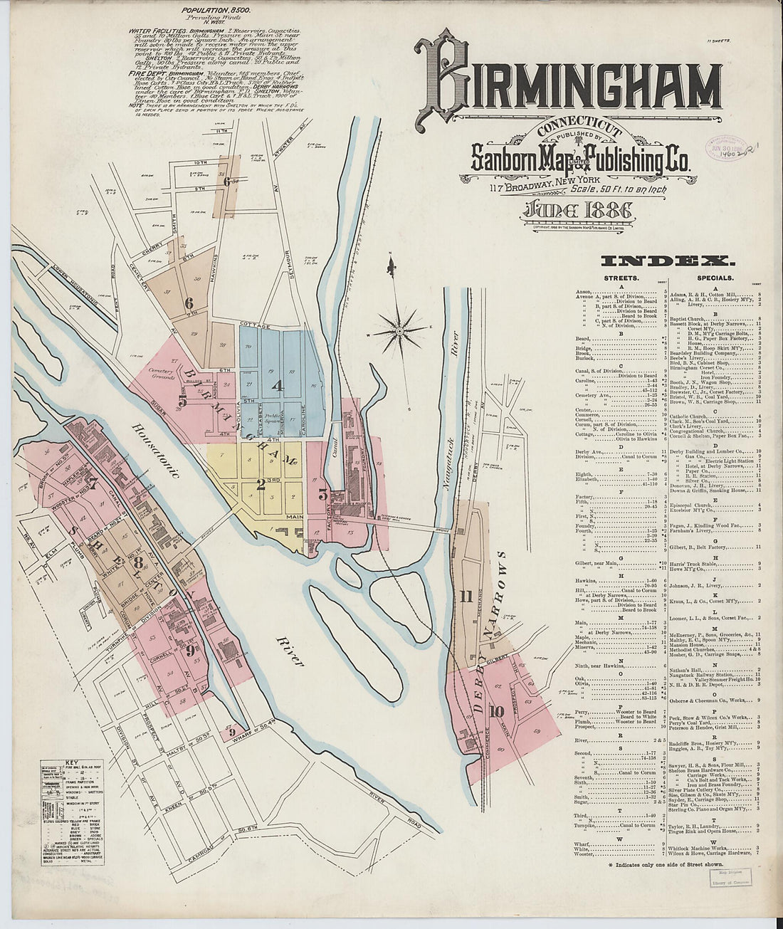 This old map of Birmingham, New Haven County, Connecticut was created by Sanborn Map Company in 1886