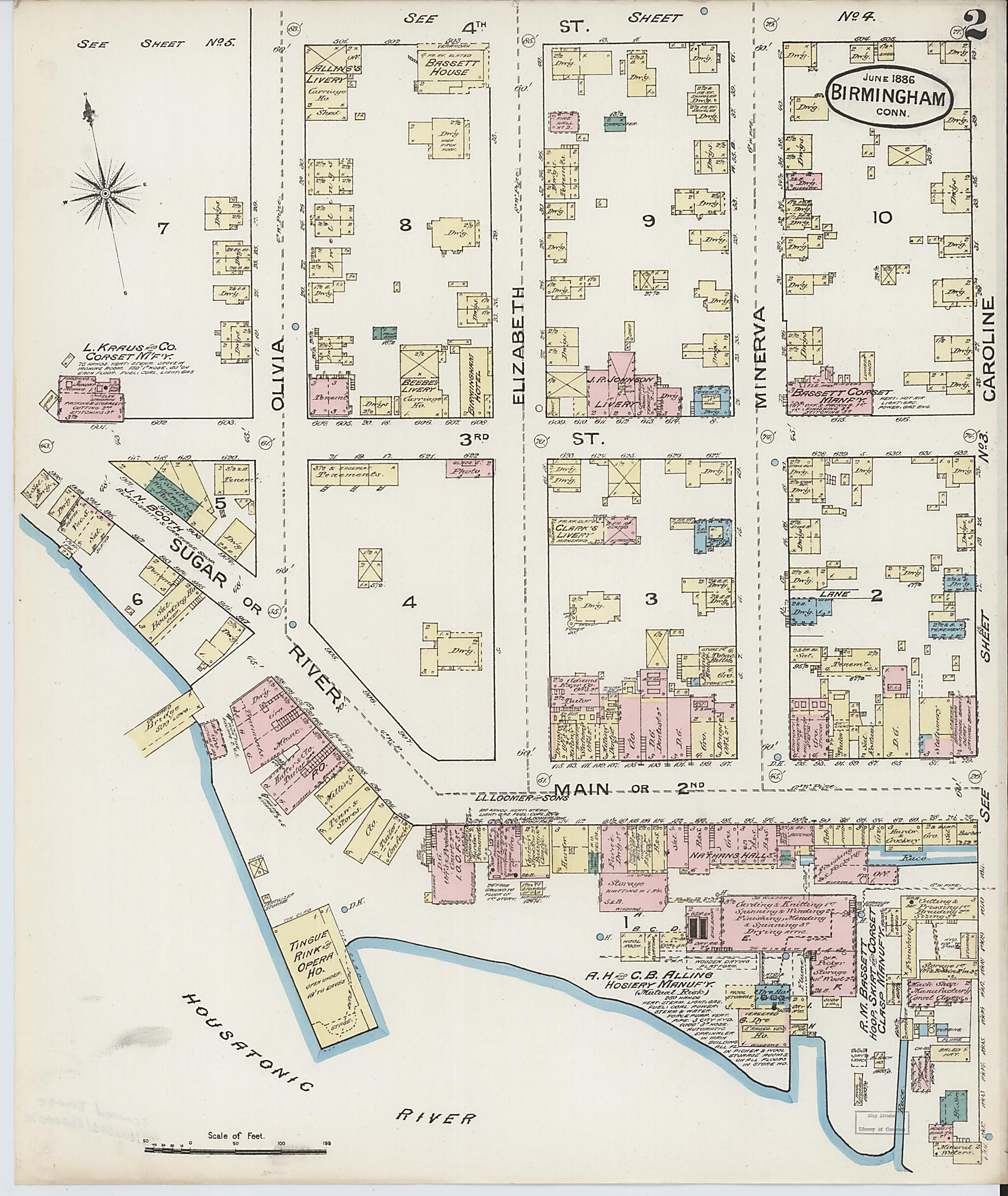 This old map of Birmingham, New Haven County, Connecticut was created by Sanborn Map Company in 1886