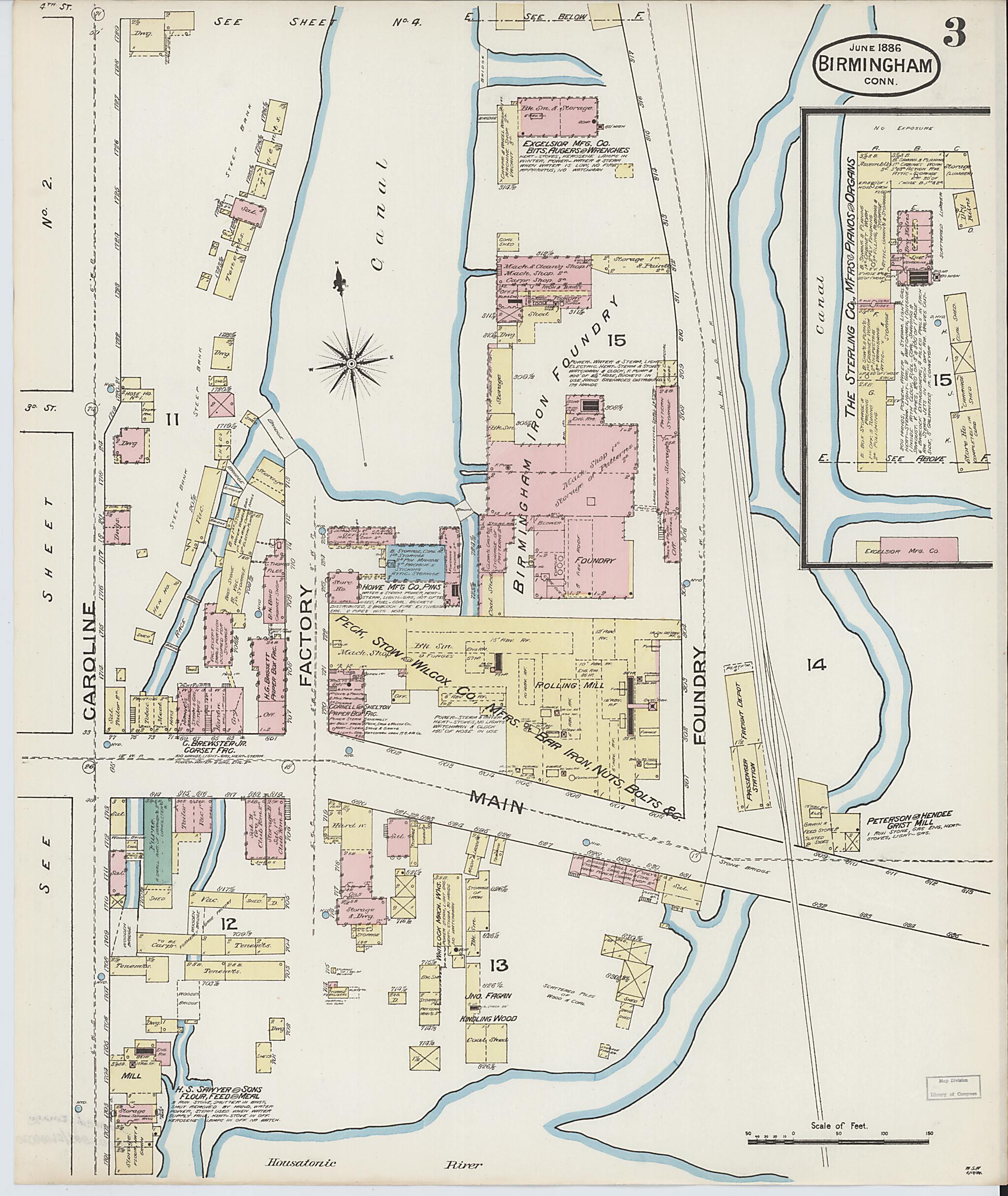 This old map of Birmingham, New Haven County, Connecticut was created by Sanborn Map Company in 1886