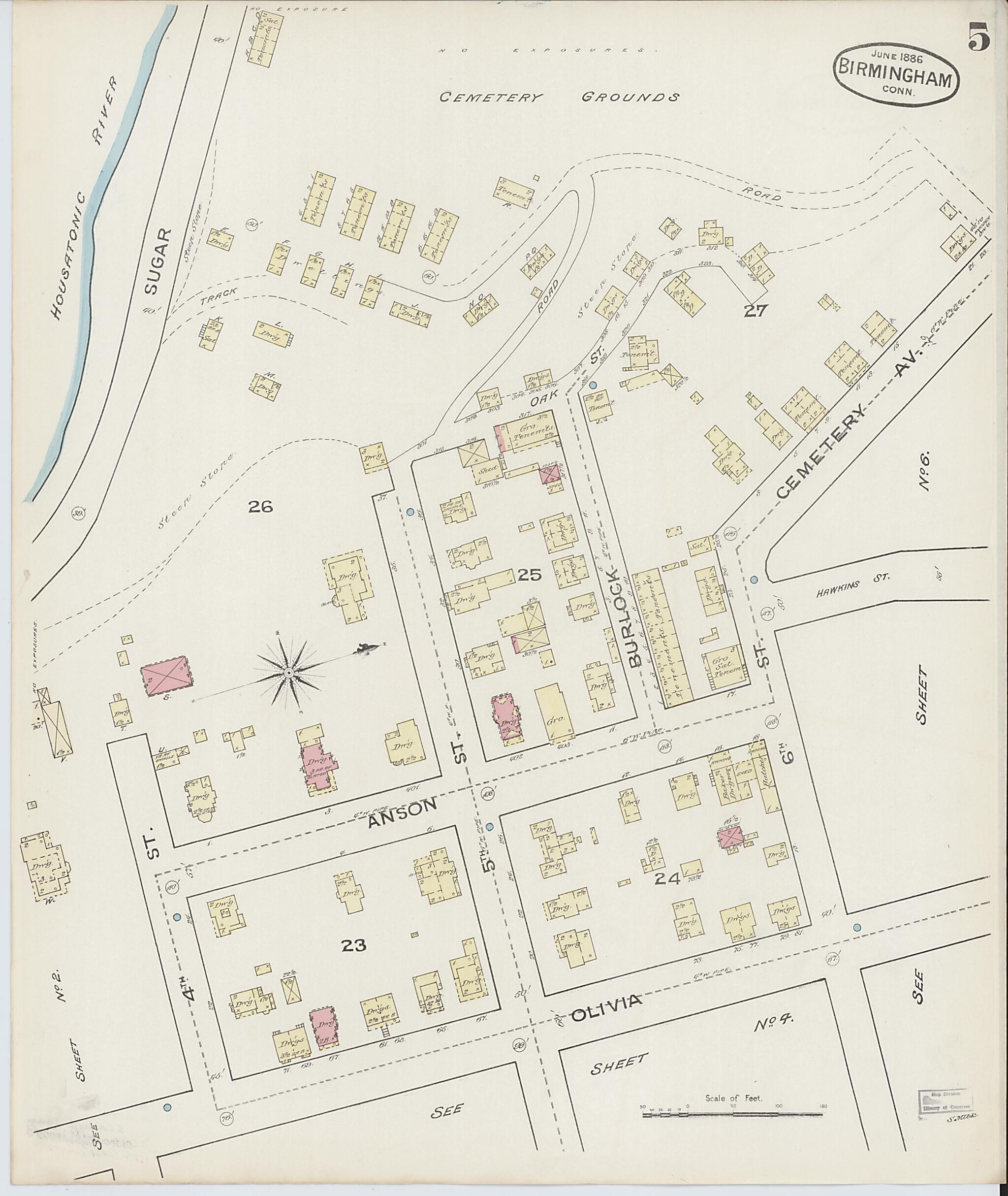 This old map of Birmingham, New Haven County, Connecticut was created by Sanborn Map Company in 1886