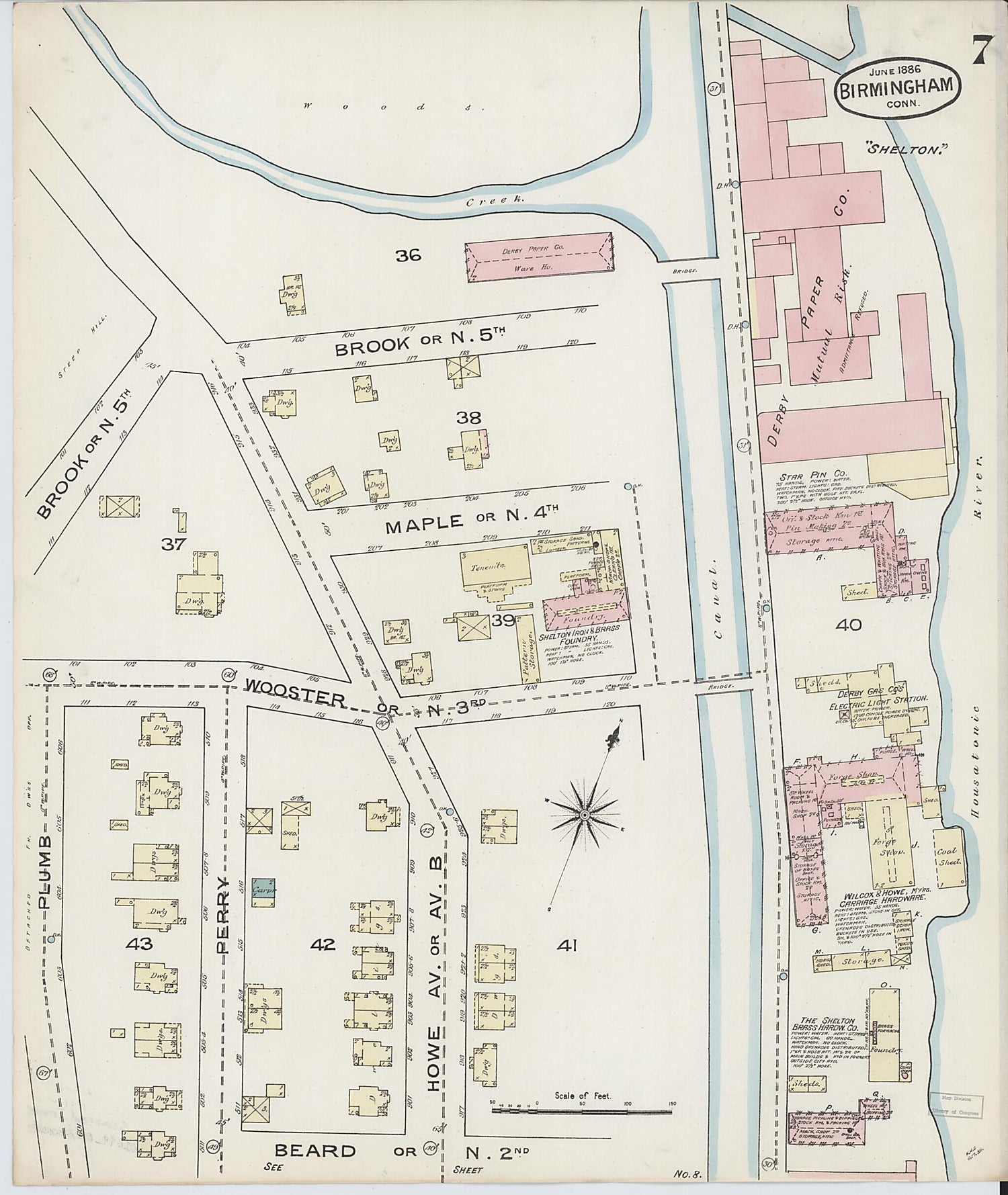 This old map of Birmingham, New Haven County, Connecticut was created by Sanborn Map Company in 1886