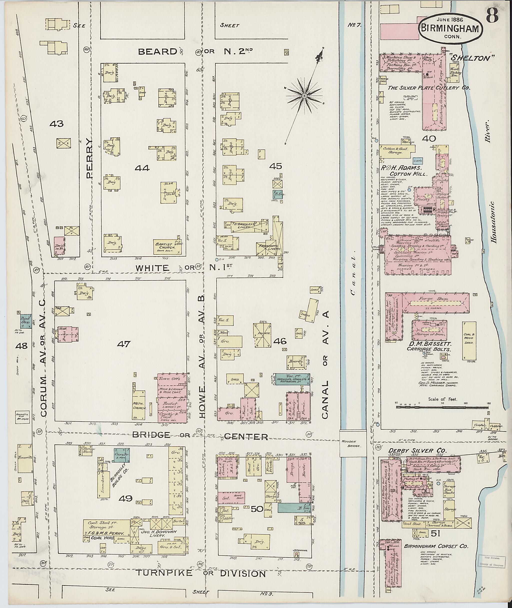 This old map of Birmingham, New Haven County, Connecticut was created by Sanborn Map Company in 1886