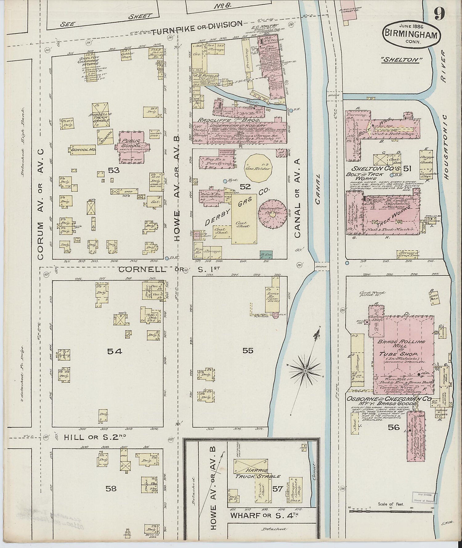 This old map of Birmingham, New Haven County, Connecticut was created by Sanborn Map Company in 1886