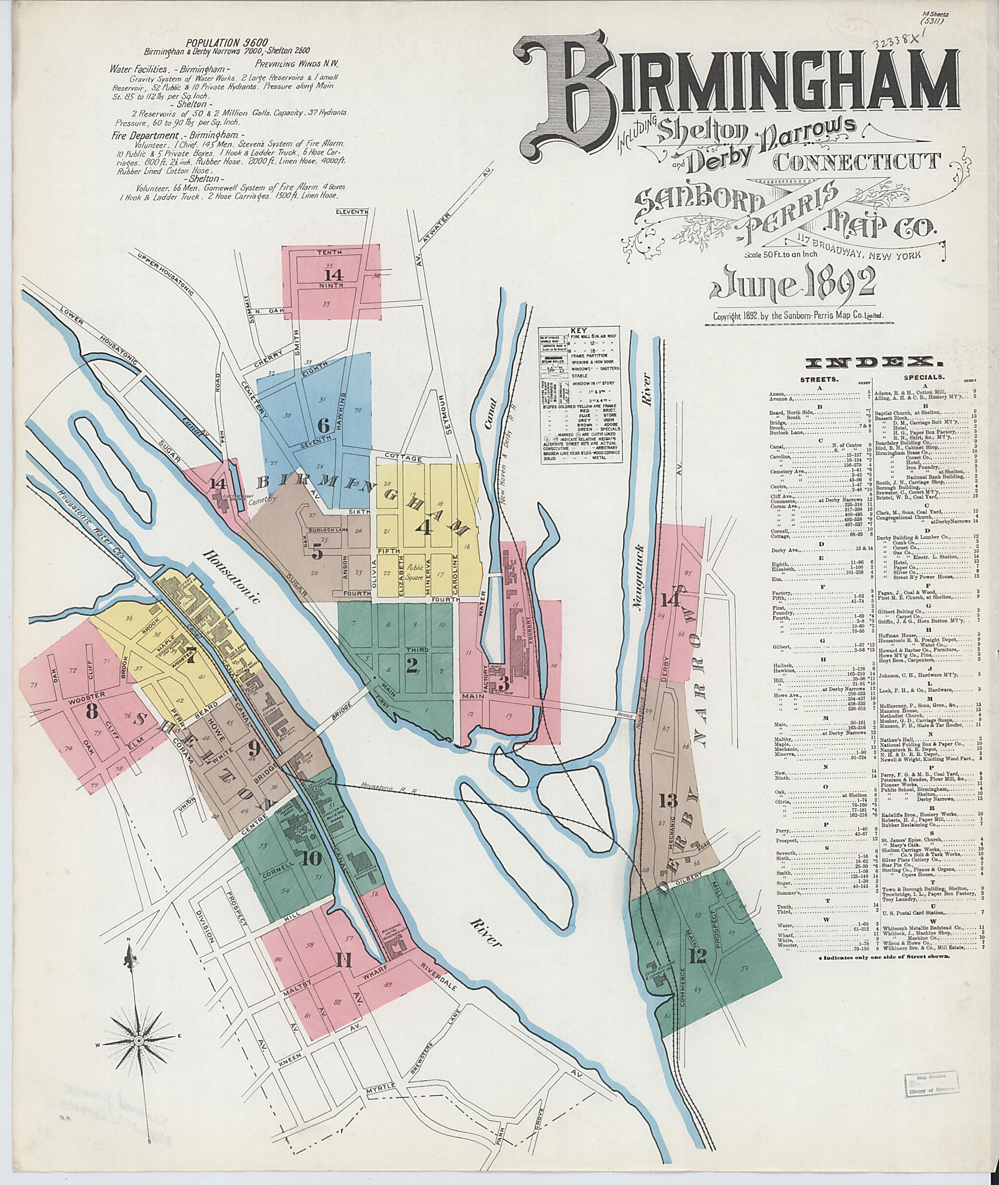 This old map of Shelton, New Haven County, Connecticut was created by Sanborn Map Company in 1892
