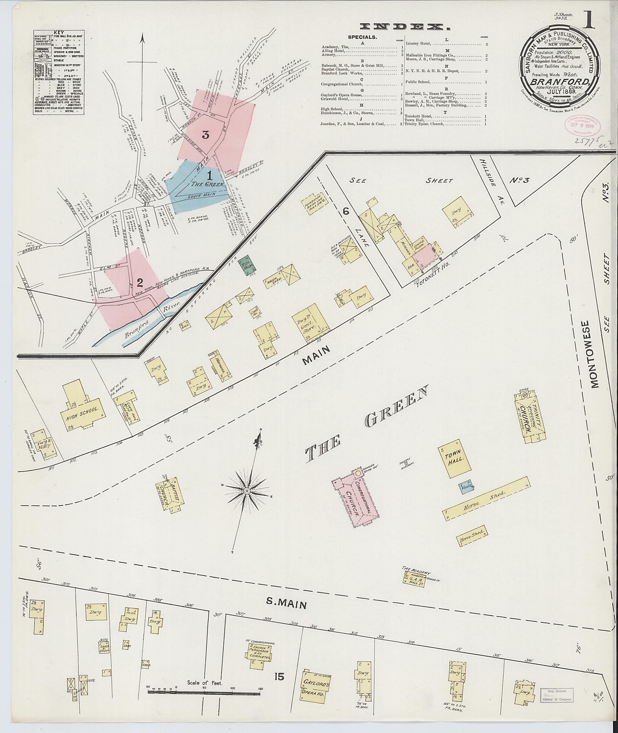 This old map of Branford, New Haven County, Connecticut was created by Sanborn Map Company in 1889