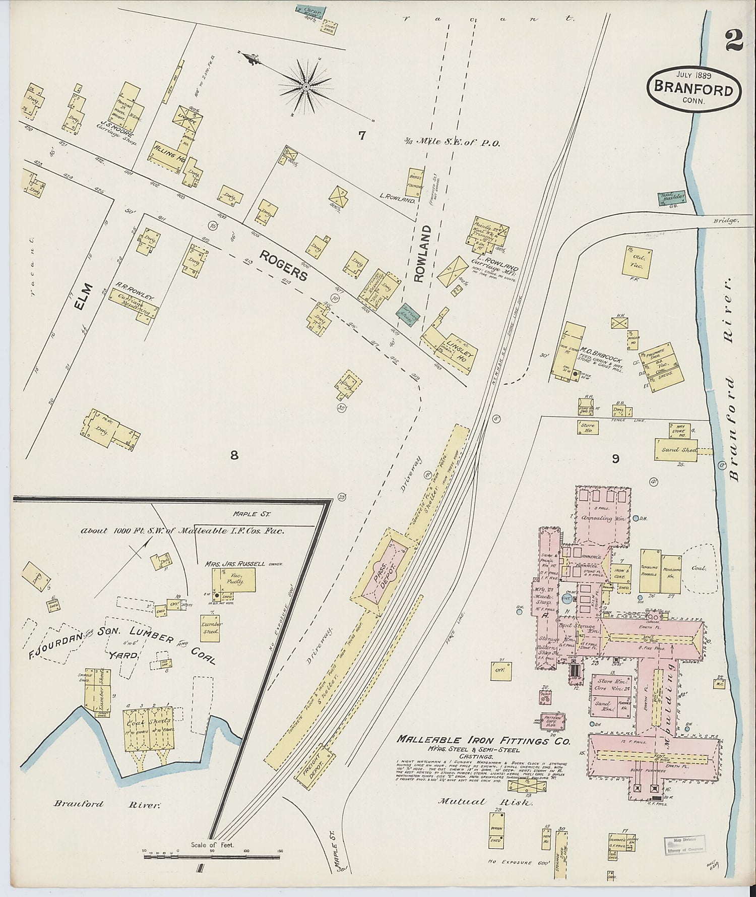 This old map of Branford, New Haven County, Connecticut was created by Sanborn Map Company in 1889
