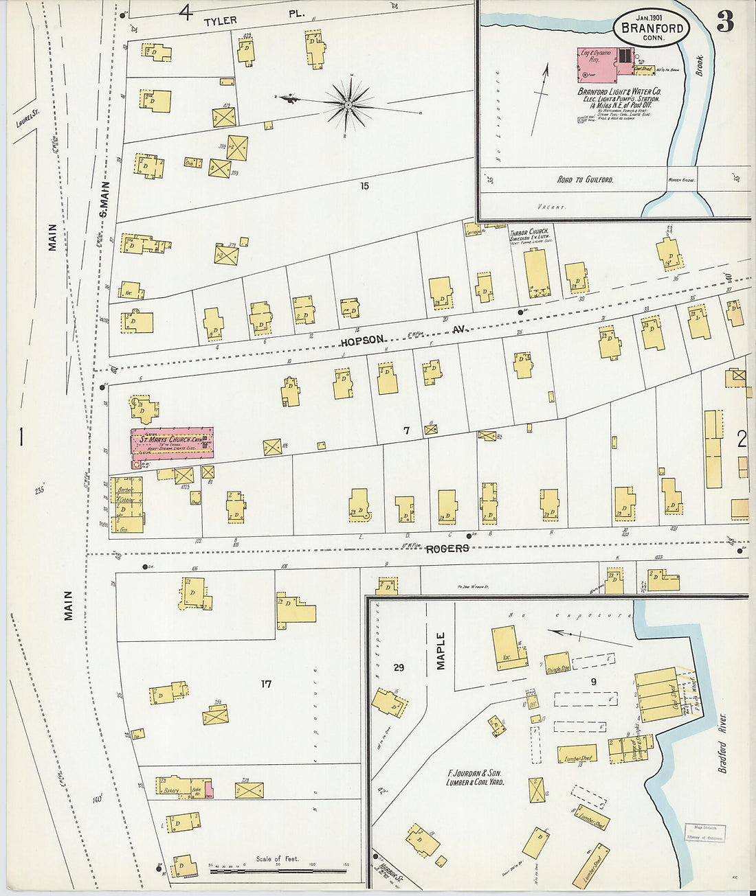 This old map of Branford, New Haven County, Connecticut was created by Sanborn Map Company in 1901