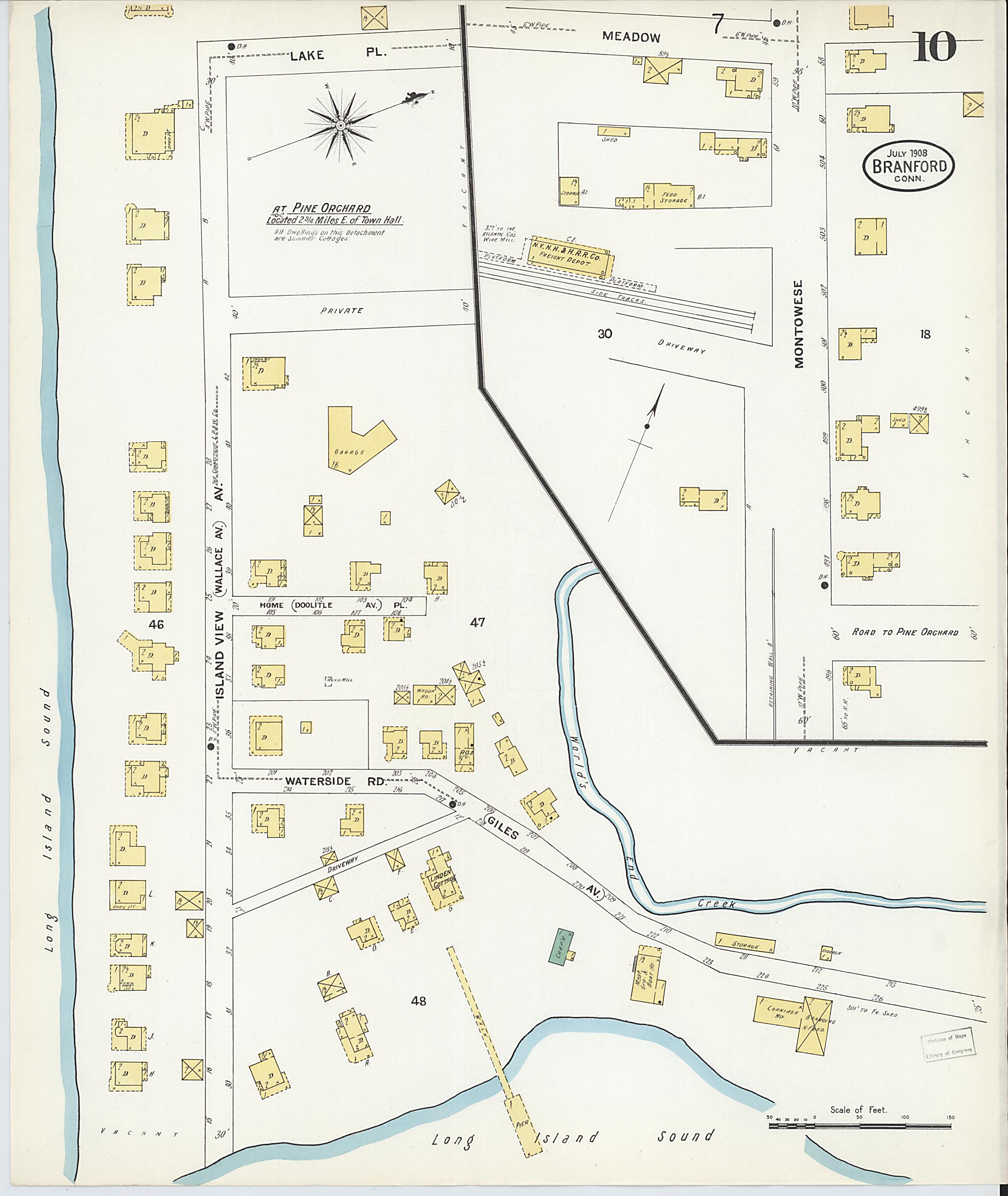 This old map of Branford, New Haven County, Connecticut was created by Sanborn Map Company in 1908