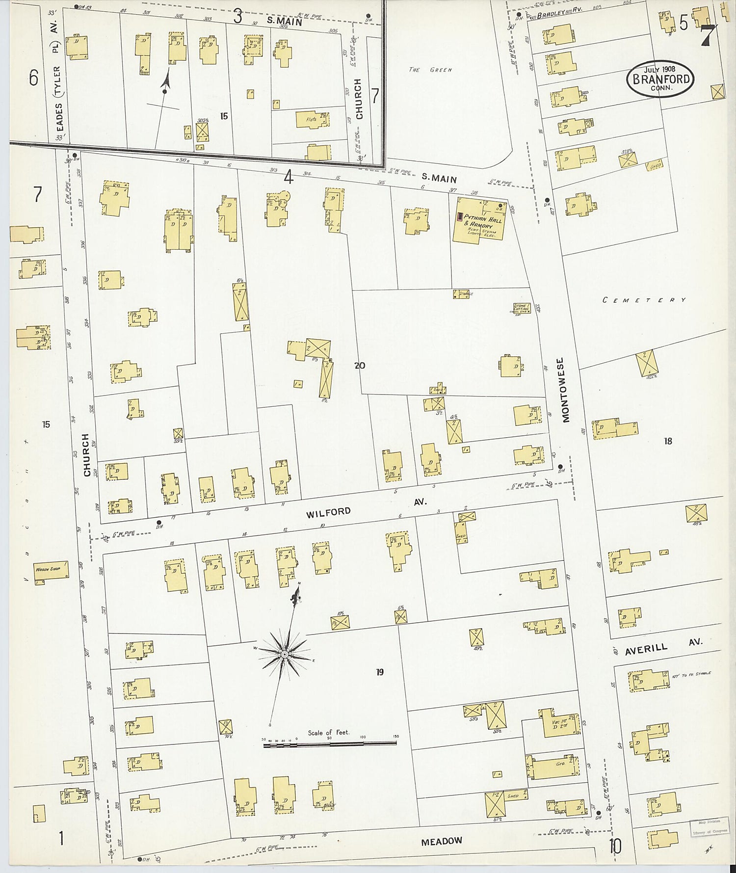 This old map of Branford, New Haven County, Connecticut was created by Sanborn Map Company in 1908