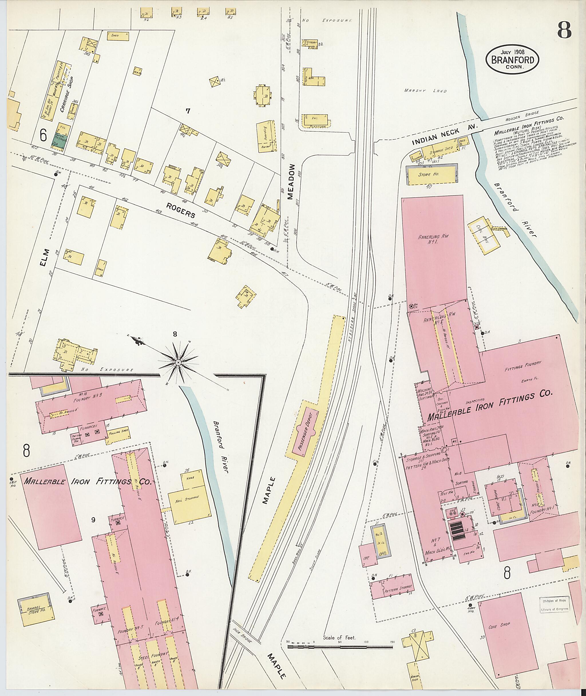 This old map of Branford, New Haven County, Connecticut was created by Sanborn Map Company in 1908