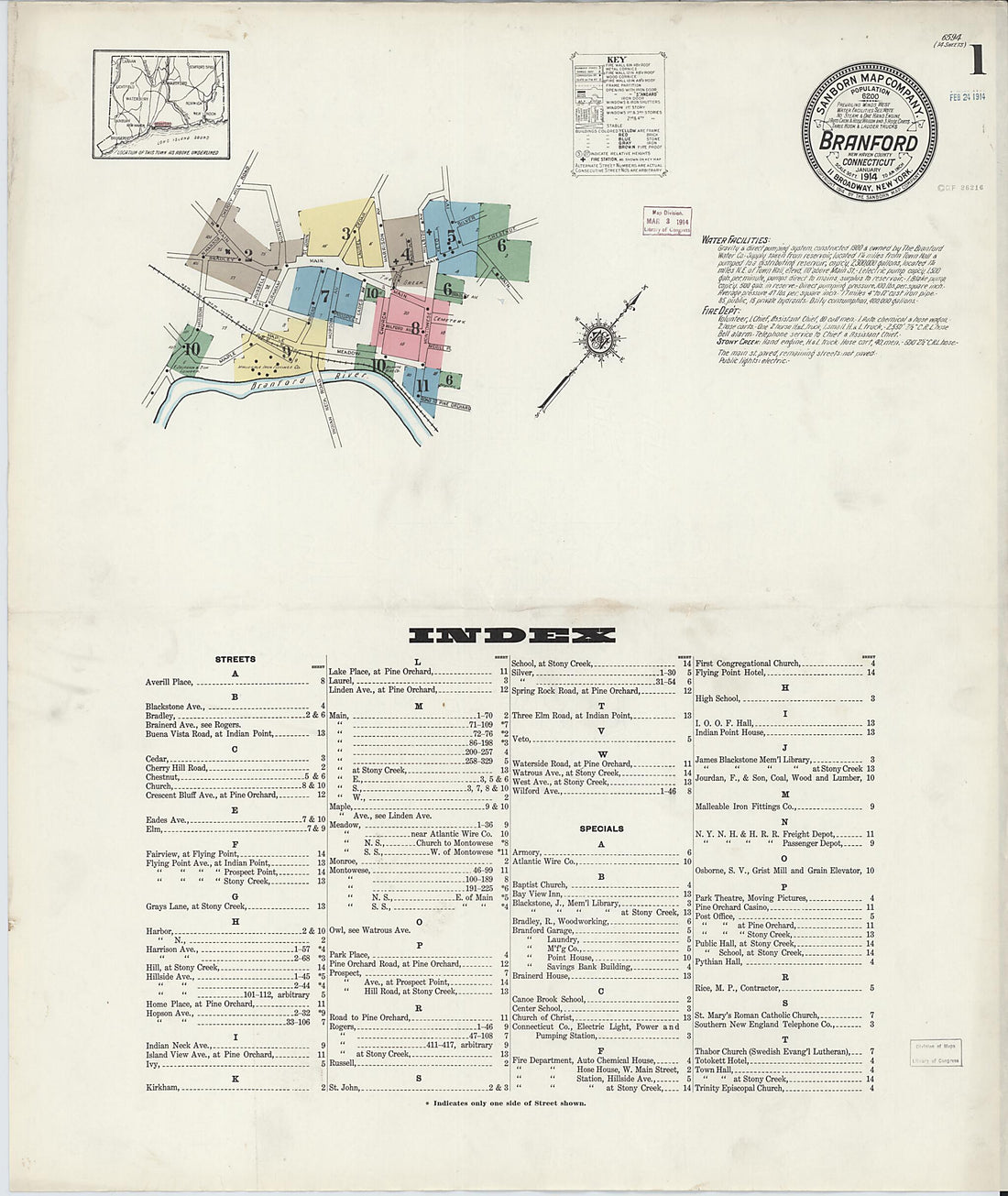 This old map of Branford, New Haven County, Connecticut was created by Sanborn Map Company in 1914