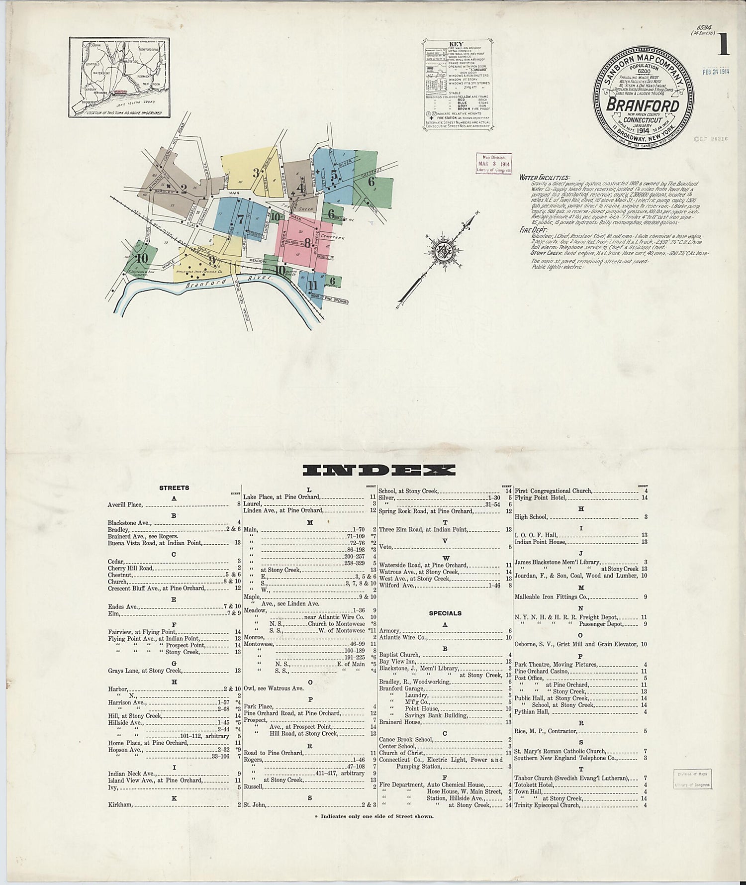 This old map of Branford, New Haven County, Connecticut was created by Sanborn Map Company in 1914