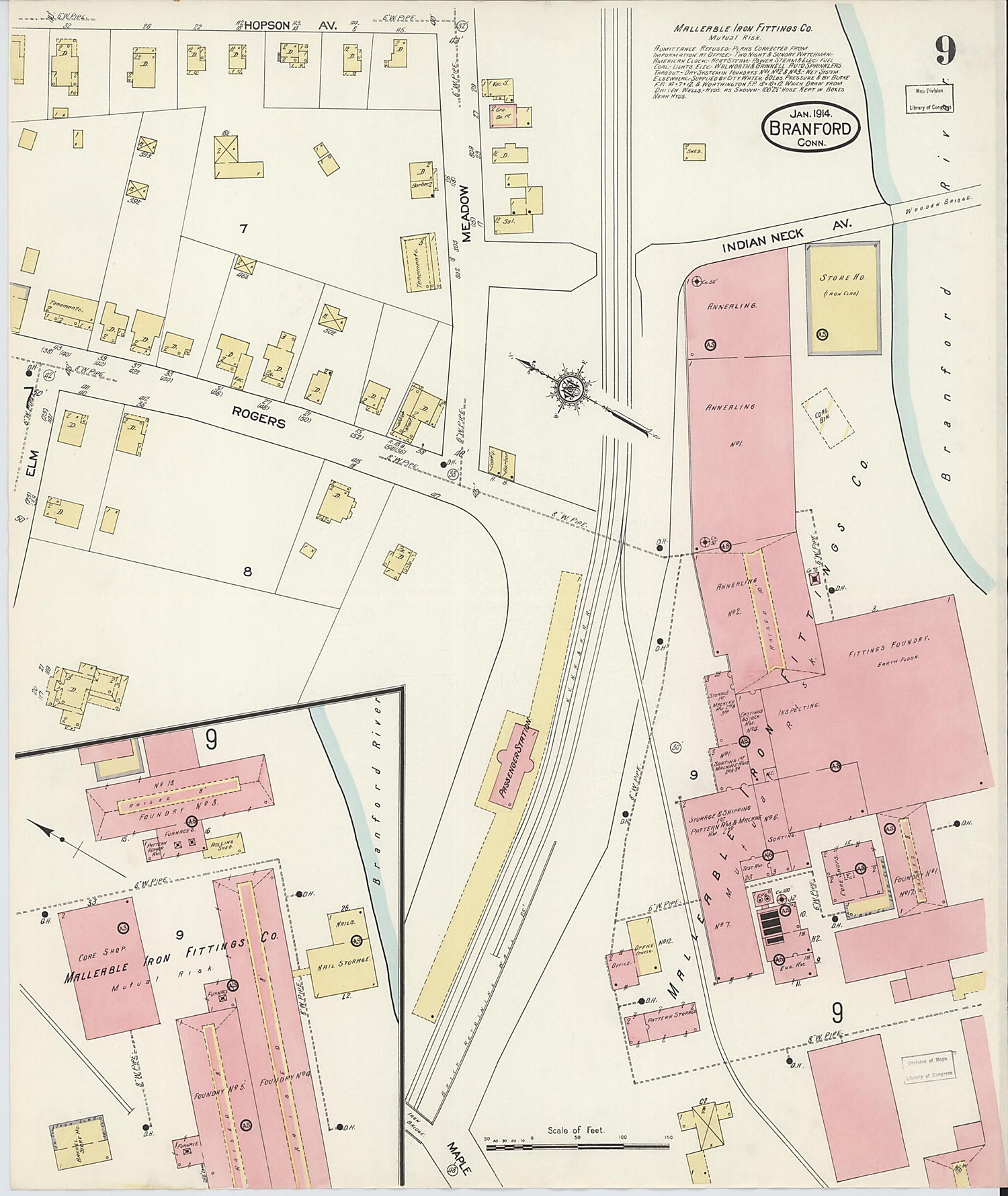 This old map of Branford, New Haven County, Connecticut was created by Sanborn Map Company in 1914