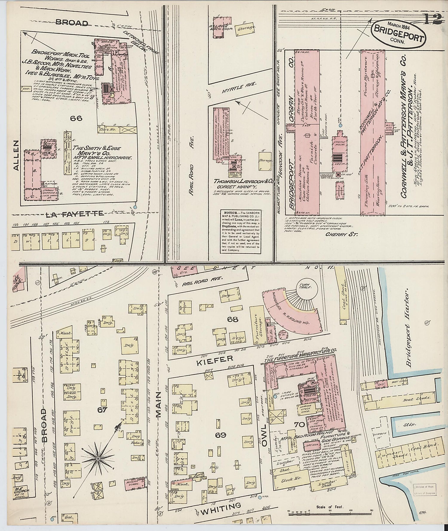 This old map of Bridgeport, Fairfield County, Connecticut was created by Sanborn Map Company in 1884