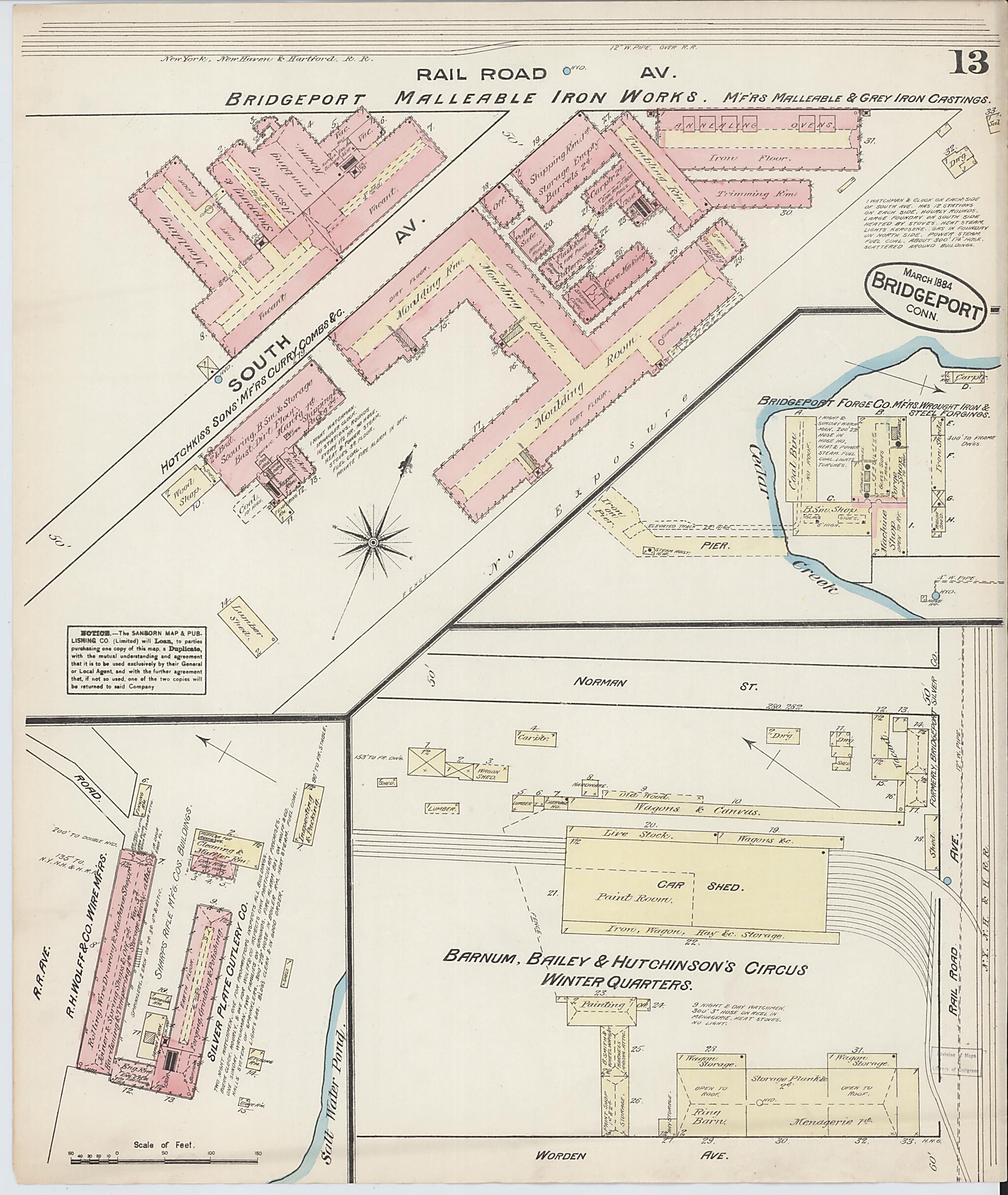 This old map of Bridgeport, Fairfield County, Connecticut was created by Sanborn Map Company in 1884