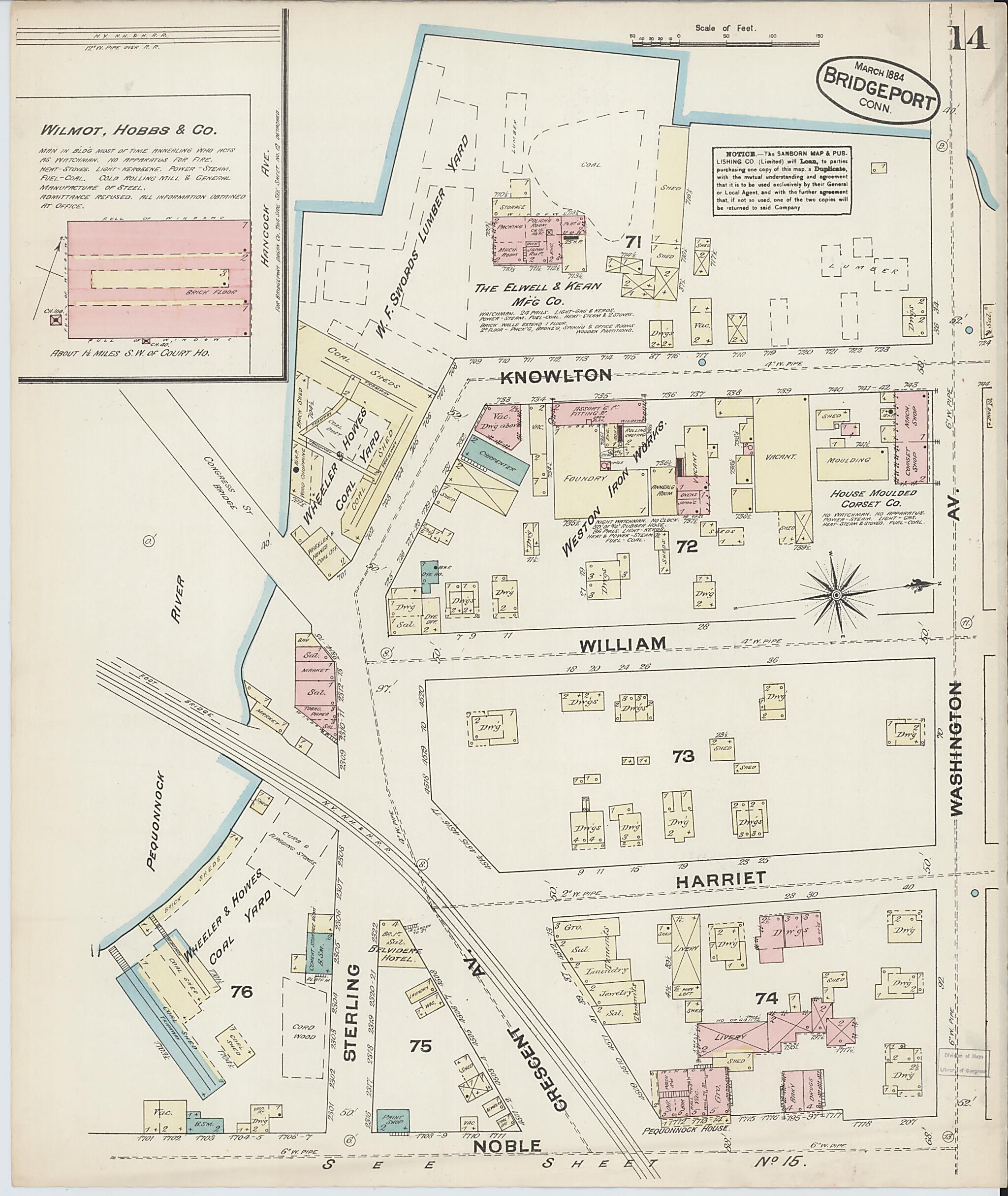 This old map of Bridgeport, Fairfield County, Connecticut was created by Sanborn Map Company in 1884