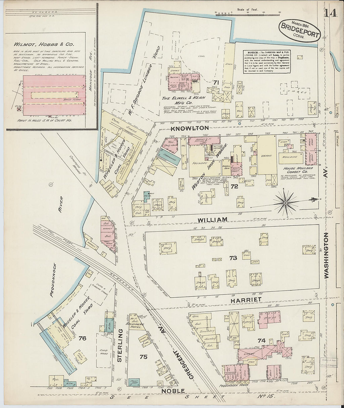 This old map of Bridgeport, Fairfield County, Connecticut was created by Sanborn Map Company in 1884