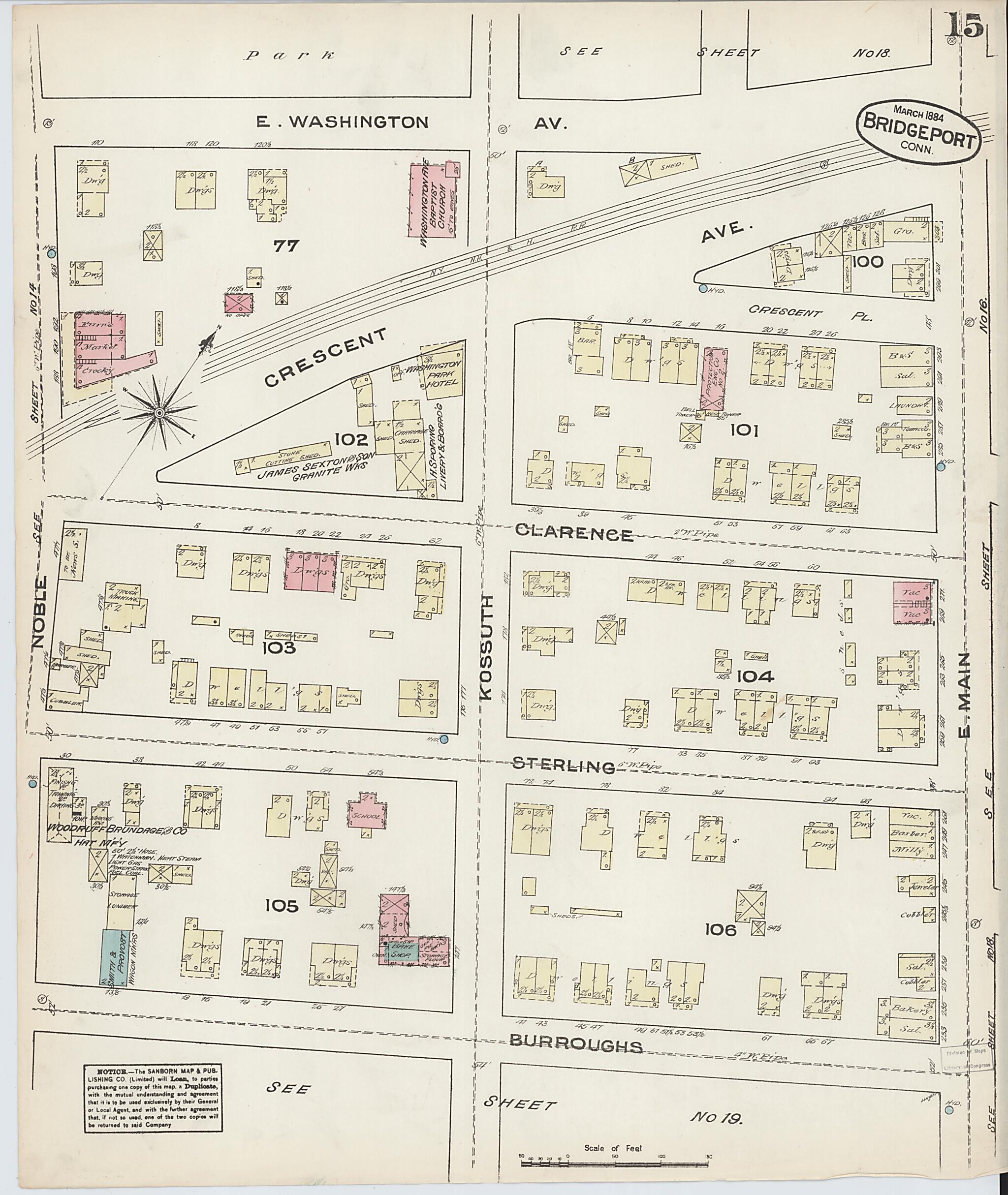 This old map of Bridgeport, Fairfield County, Connecticut was created by Sanborn Map Company in 1884