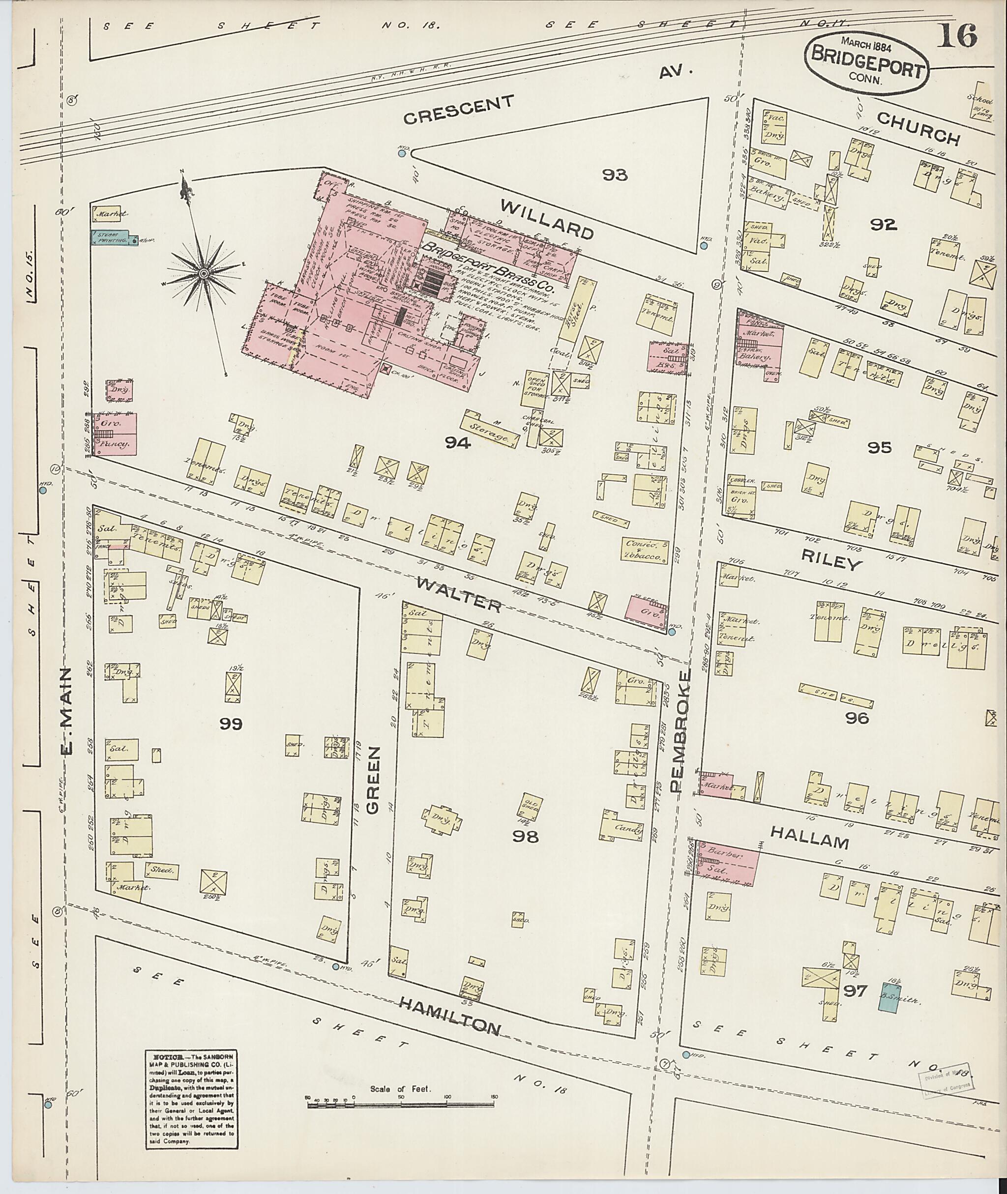 This old map of Bridgeport, Fairfield County, Connecticut was created by Sanborn Map Company in 1884