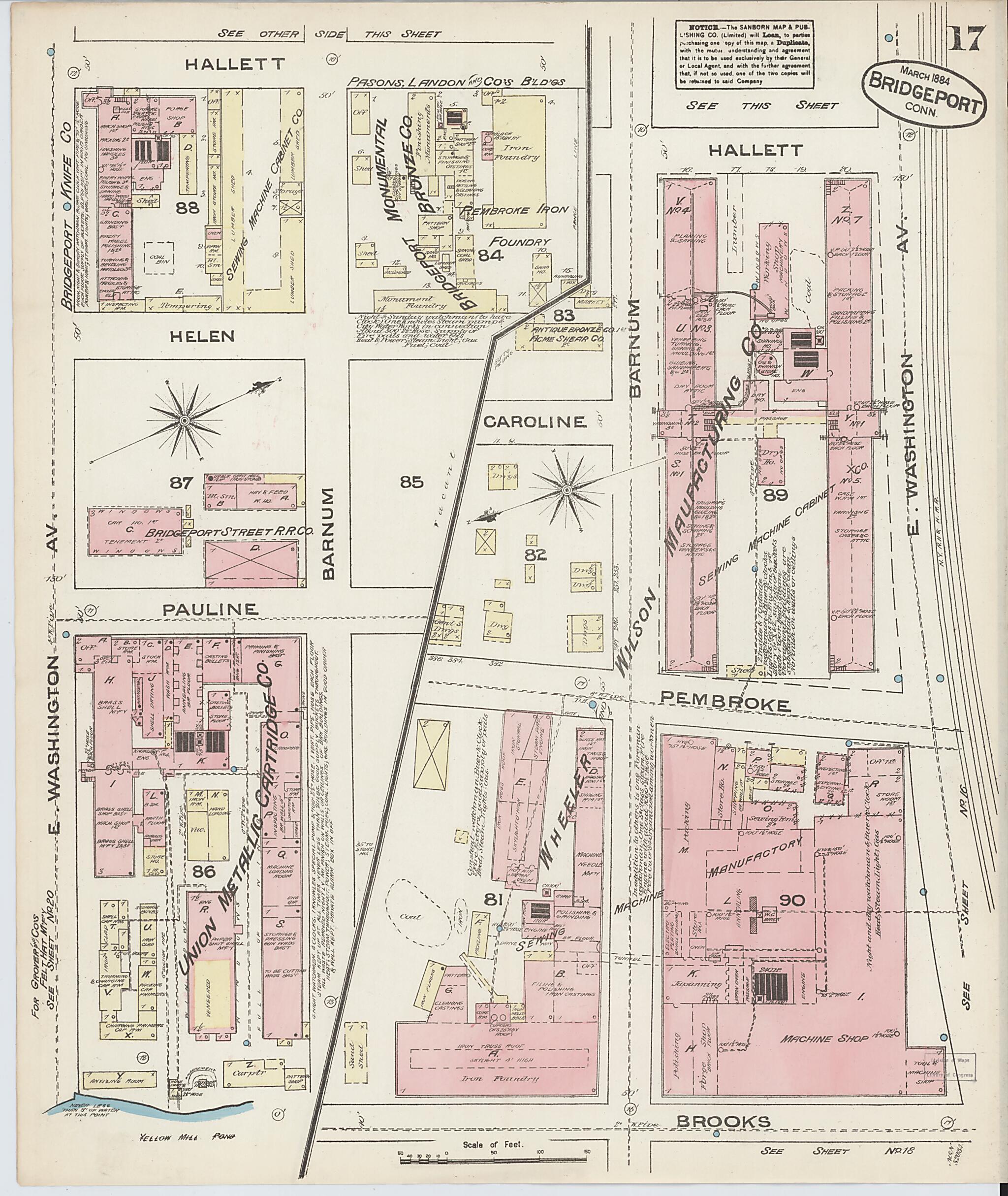 This old map of Bridgeport, Fairfield County, Connecticut was created by Sanborn Map Company in 1884